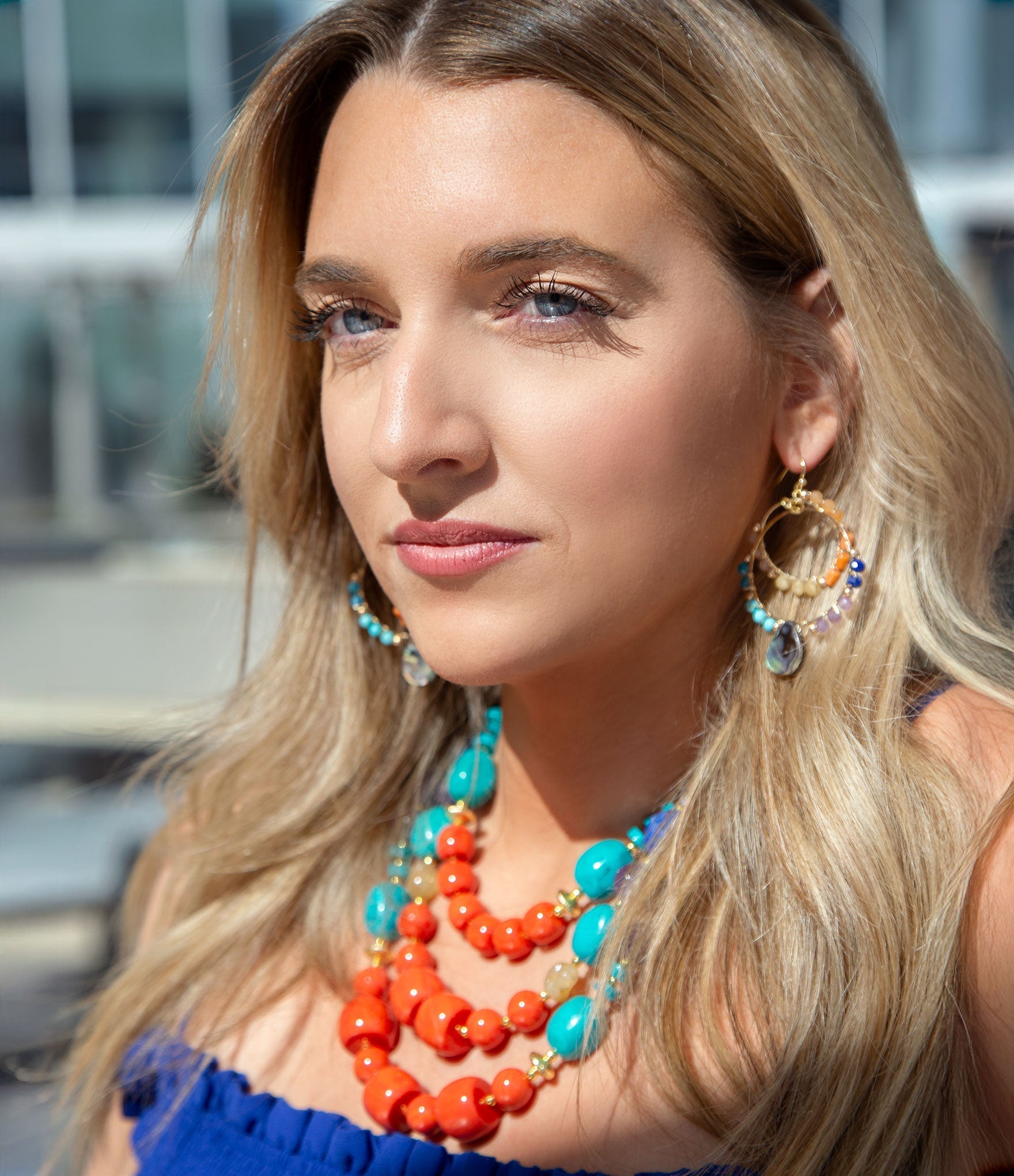 Kaleidoscope Multistone Statement Golden Necklace Barse Jewelry