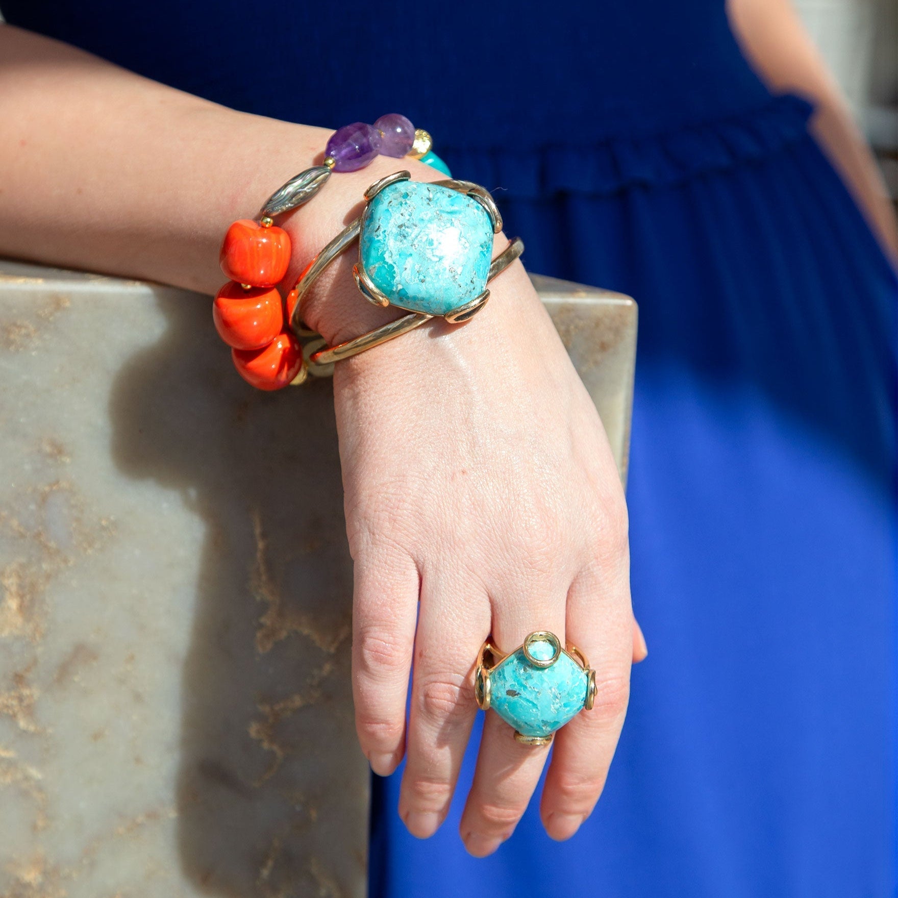 Keleidoscope Multistone Chunky Golden Bracelet Barse Jewelry