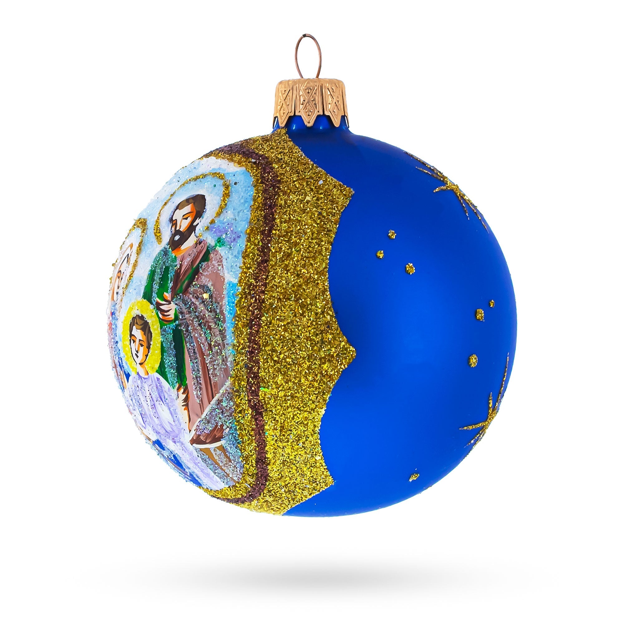 Nativity Scene Sparkling Glass Ball Christmas Ornament 3.25 Inches