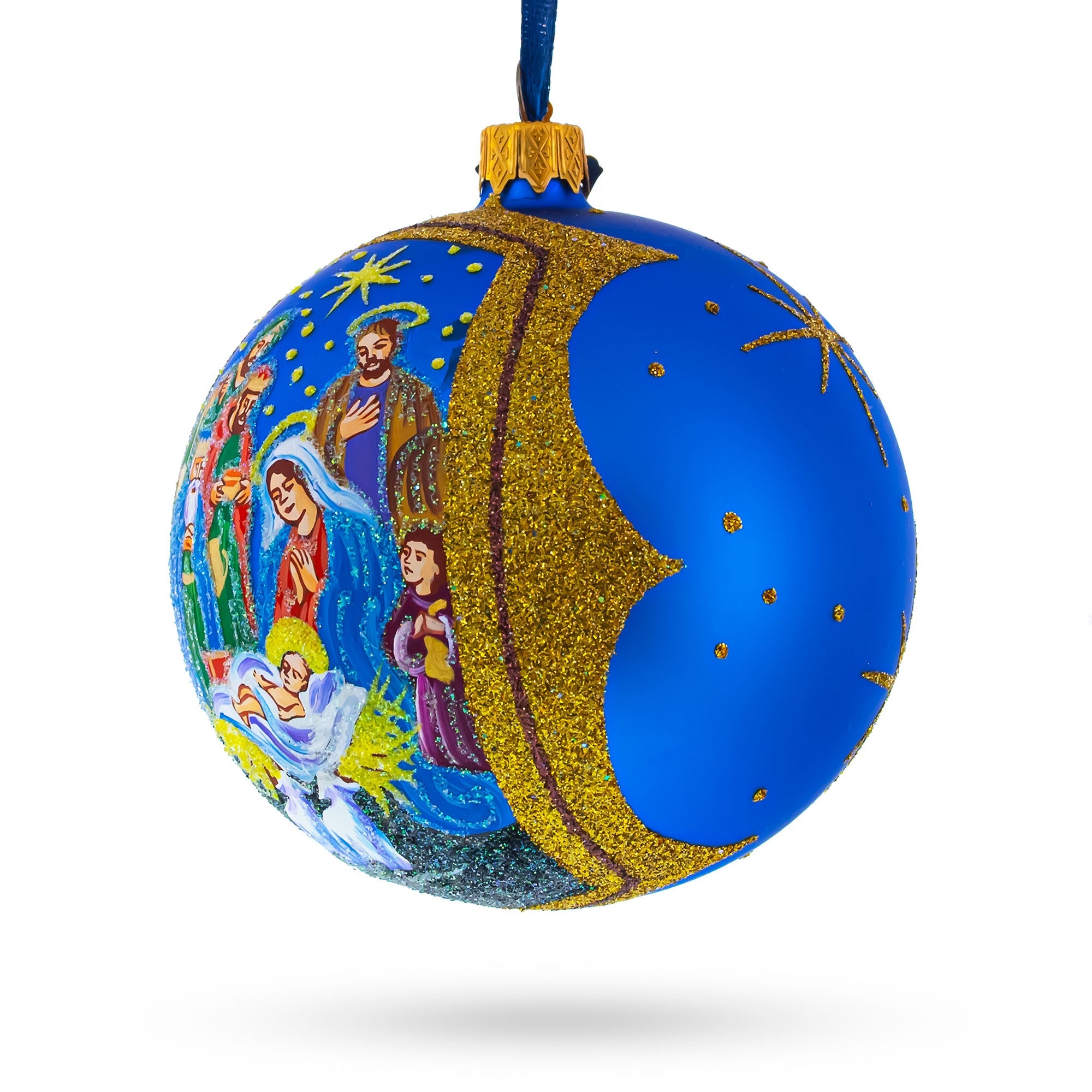 Sacred Nativity Gathering Glass Ball Christmas Ornament 4 Inches