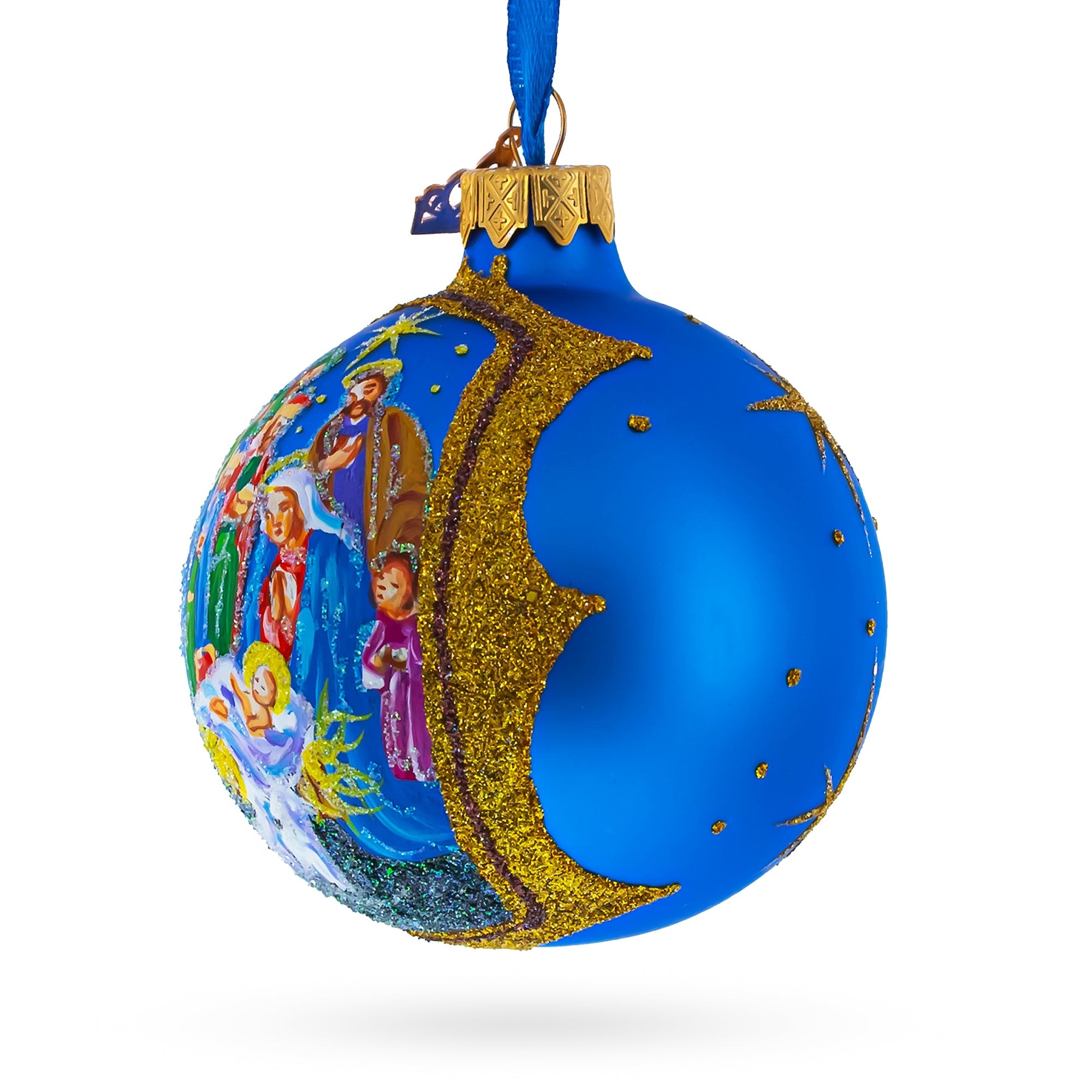 Sacred Nativity Gathering Glass Ball Christmas Ornament 3.25 Inches