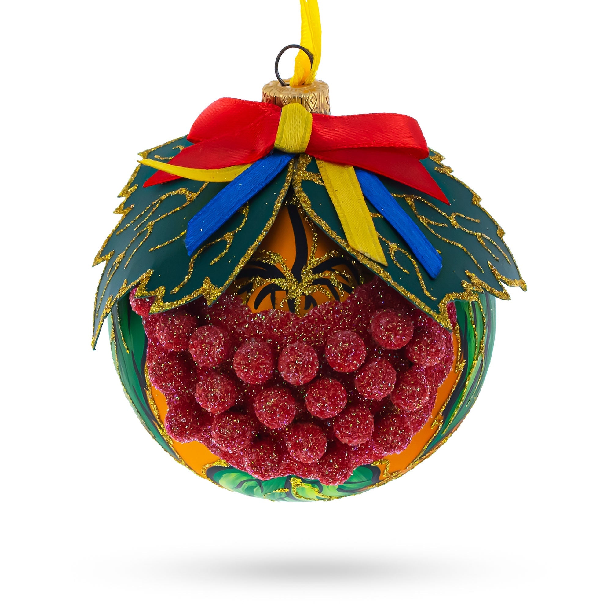 Embossed Ukrainian Kalyna Berries Glass Ball Christmas Ornament 3.25 Inches