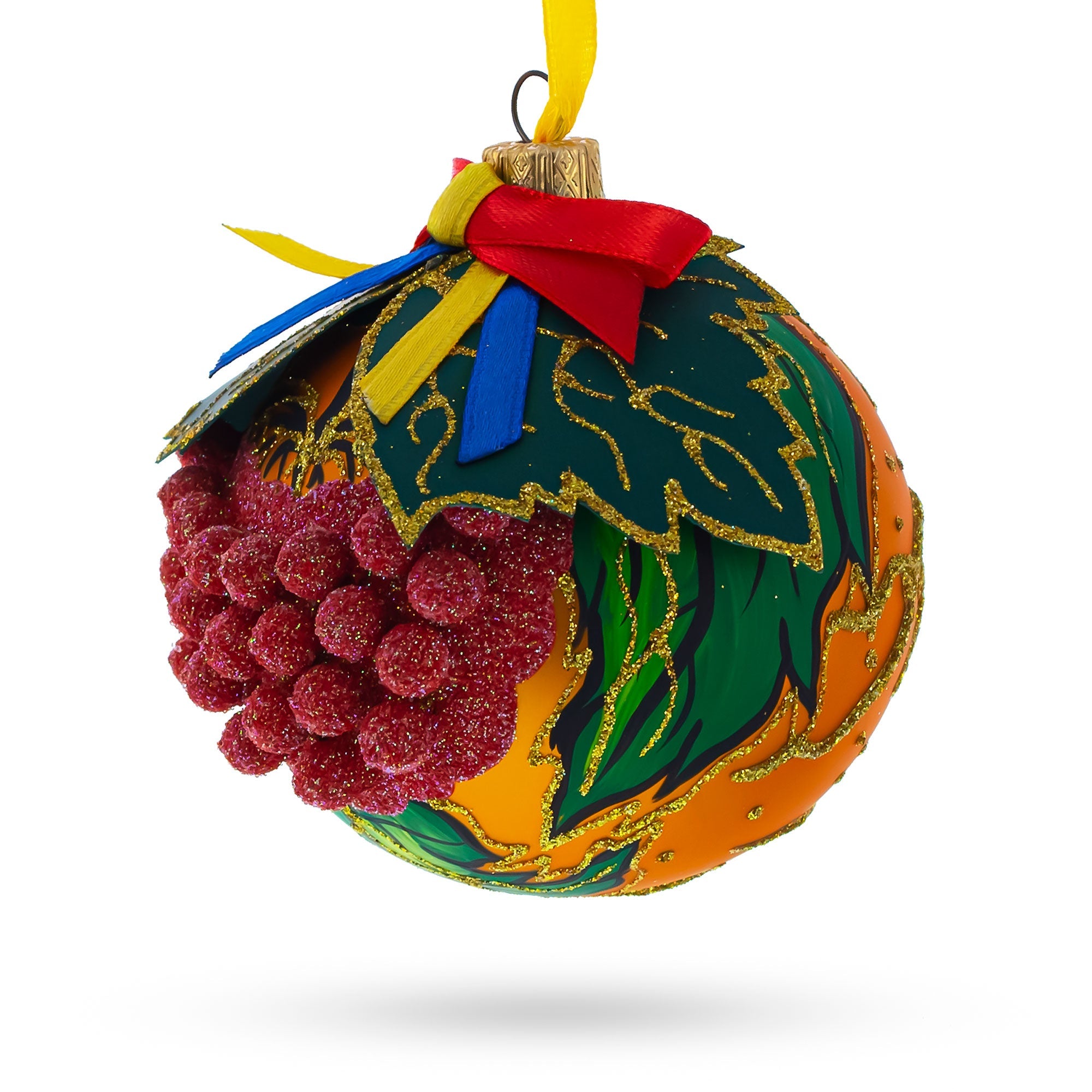 Embossed Ukrainian Kalyna Berries Glass Ball Christmas Ornament 3.25 Inches