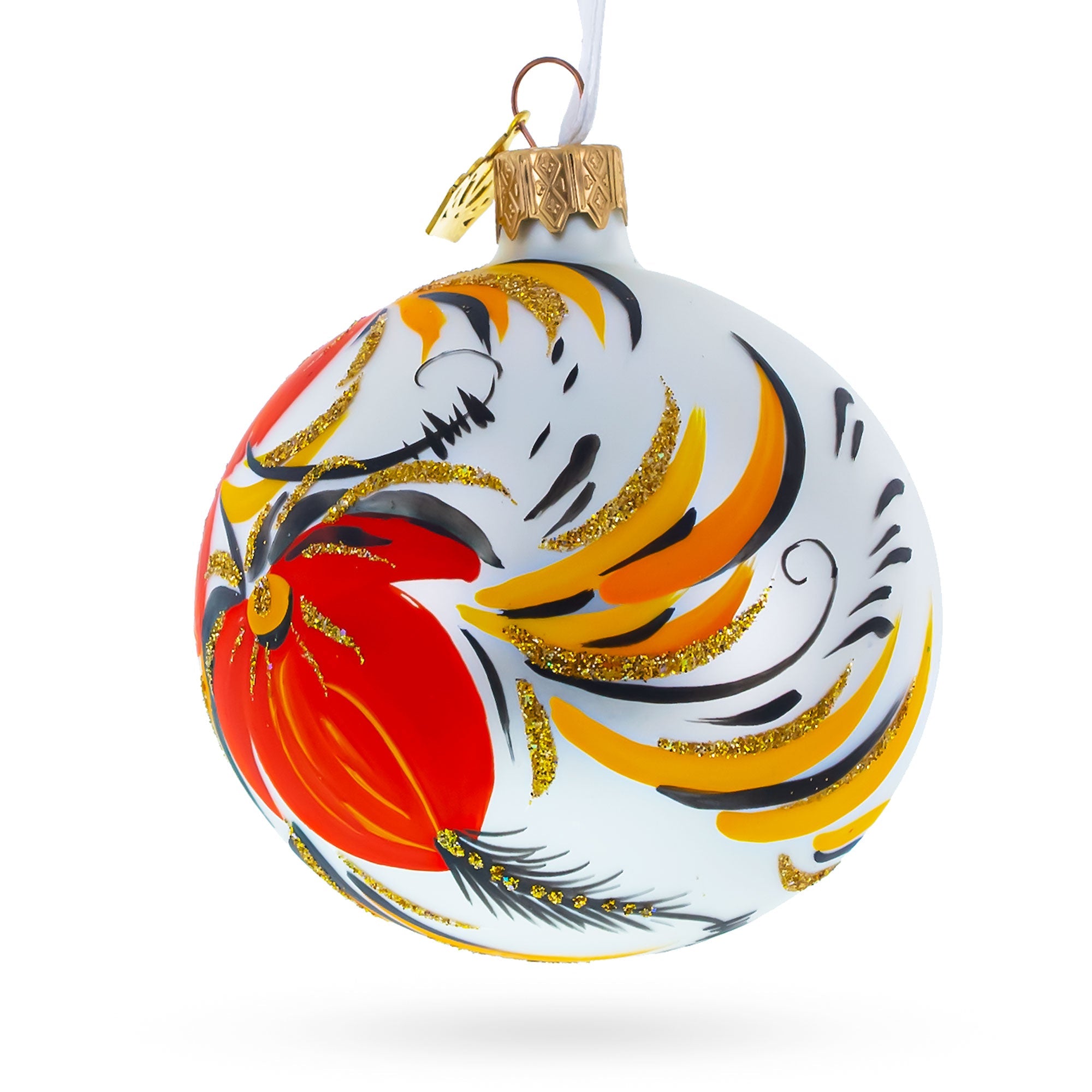 Adonis Flowers in White Glass Ball Christmas Ornament