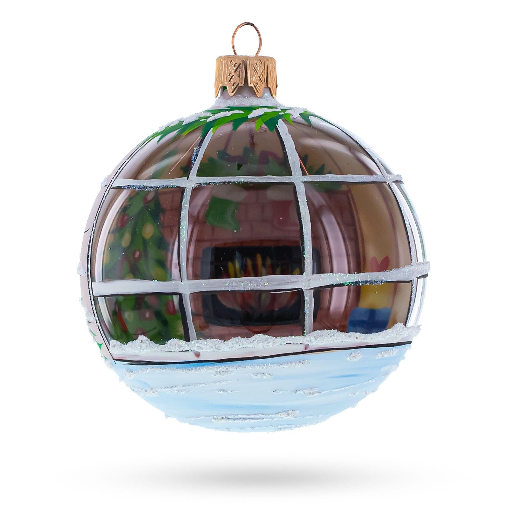 Santa Peeking Through House Window Glass Ball Christmas Ornament 3.25 Inches