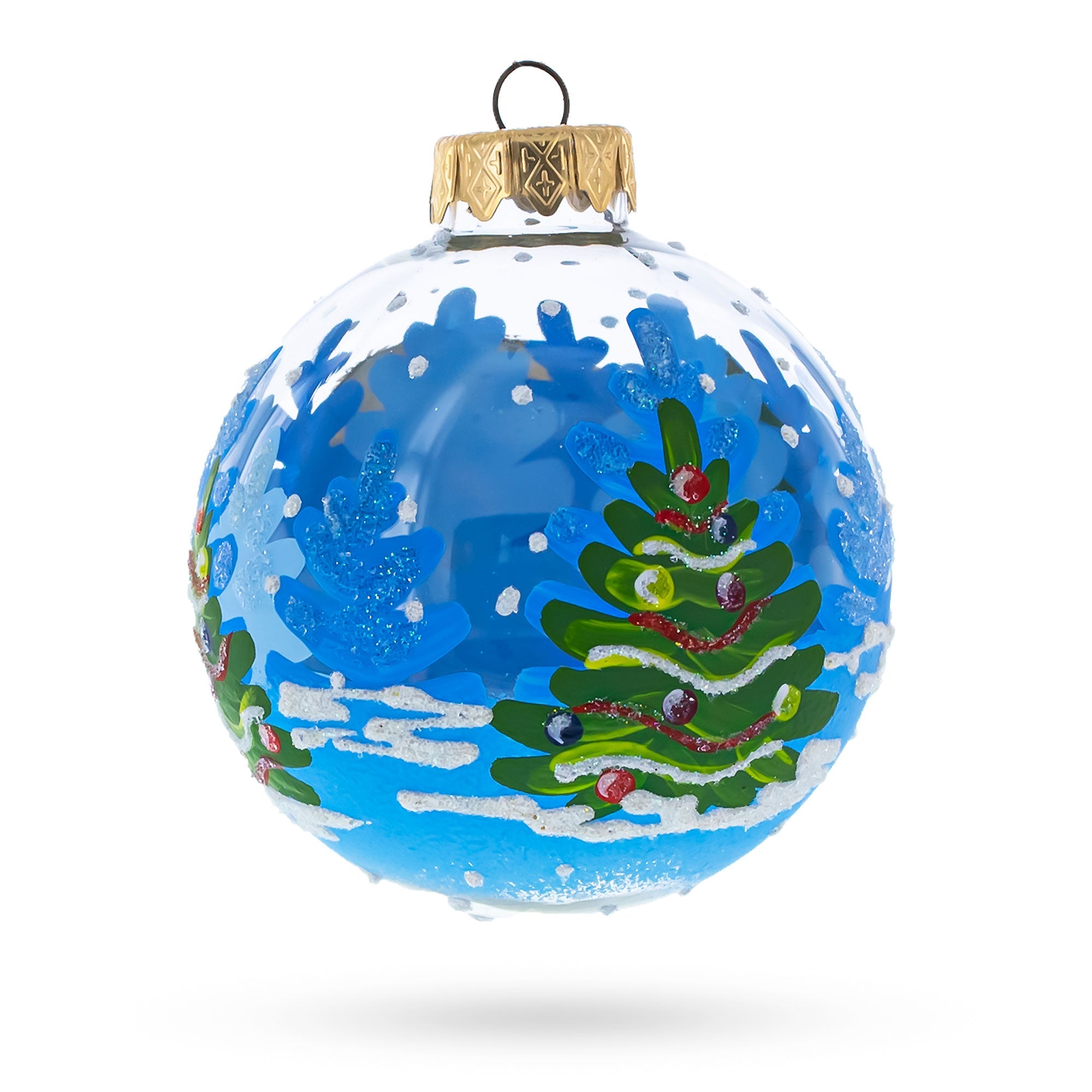 Adorable Golden Puppy Glass Ball Christmas Ornament 3.25 Inches