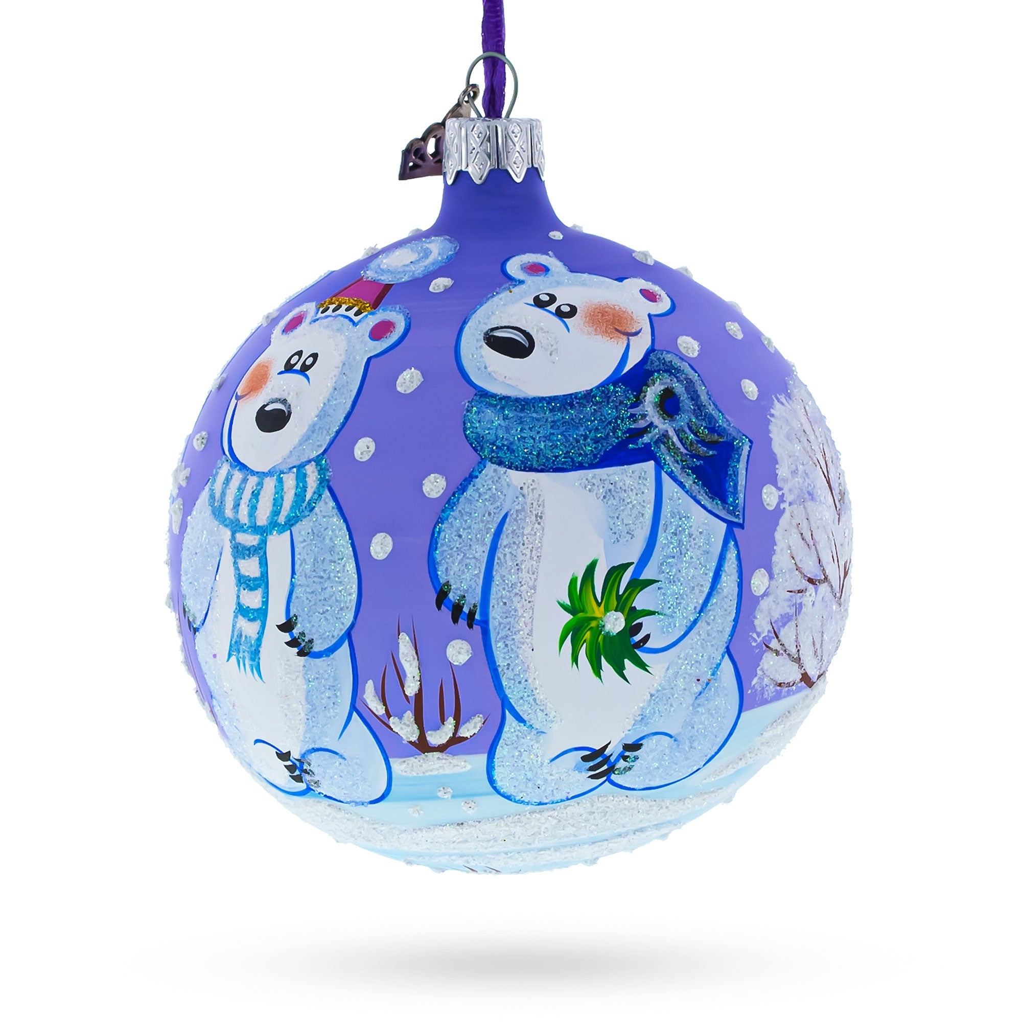 Three Polar Bears Glass Ball Christmas Ornament 4 Inches BestPysanky