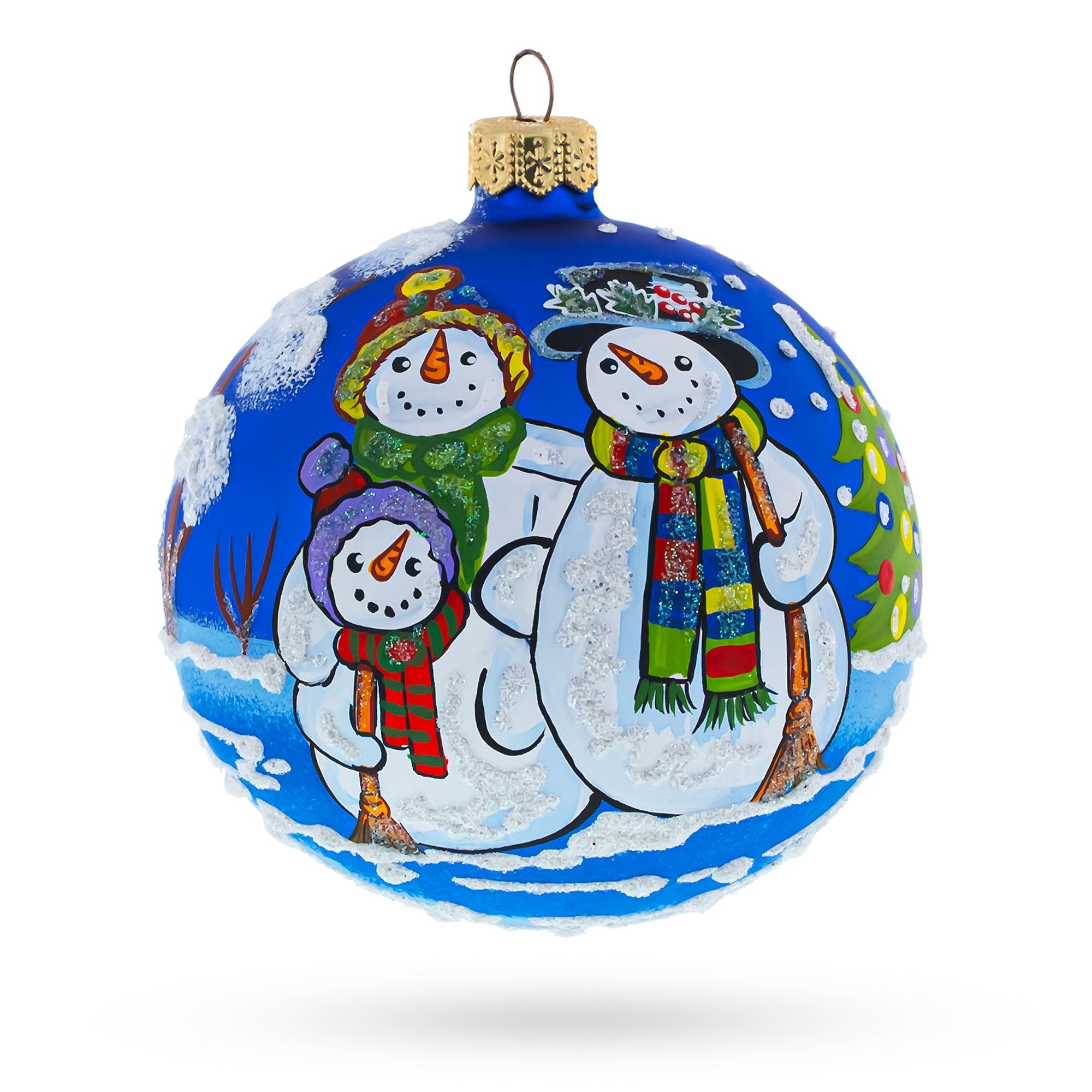 Snowman Family Glass Ball Christmas Ornament 3.25 Inches BestPysanky