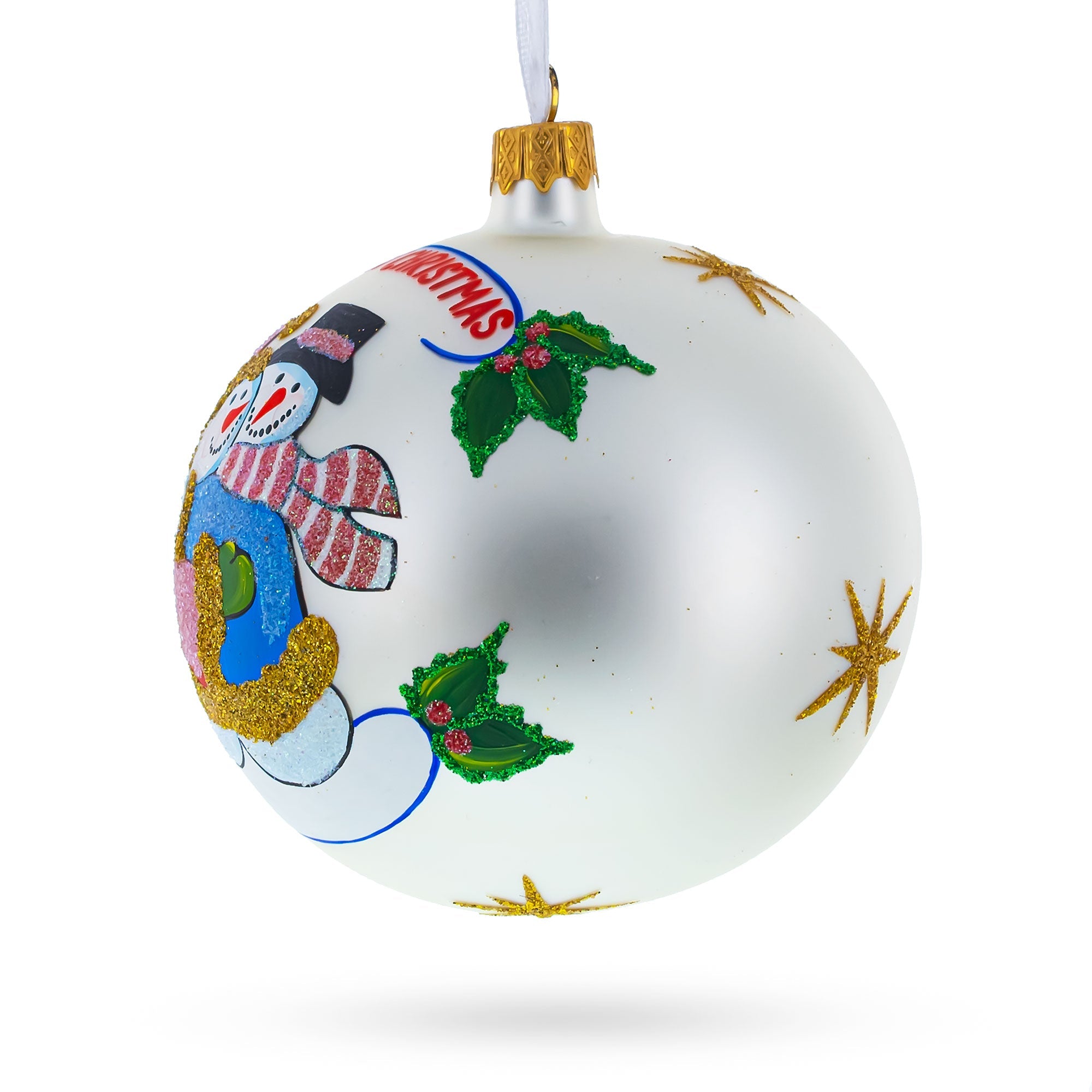 Snowman Duo Glass Ball 'Our First Christmas' Ornament 4 Inches