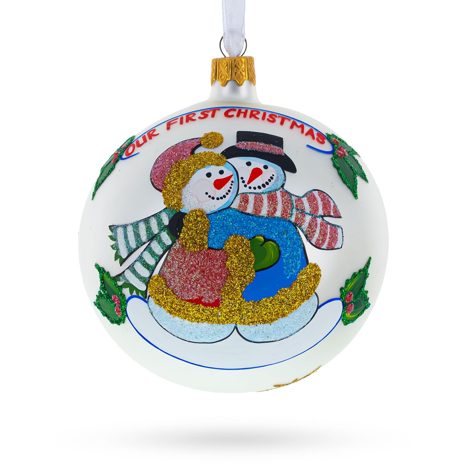 Snowman Duo Glass Ball 'Our First Christmas' Ornament 4 Inches
