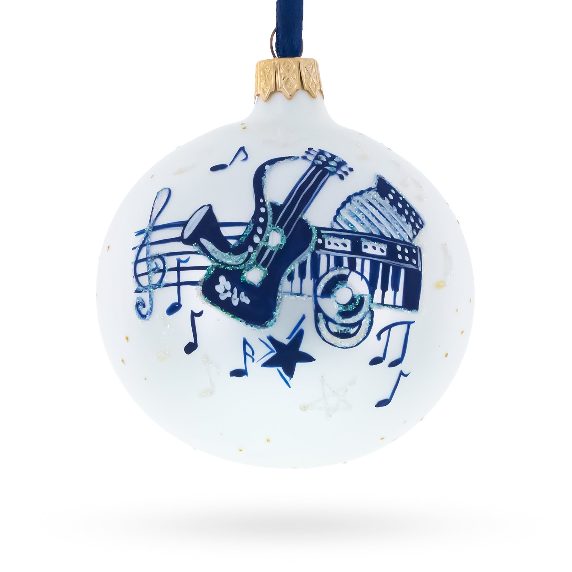Saxophone, Guitar, Piano Glass Ball Christmas Music Ornament 4 Inches BestPysanky