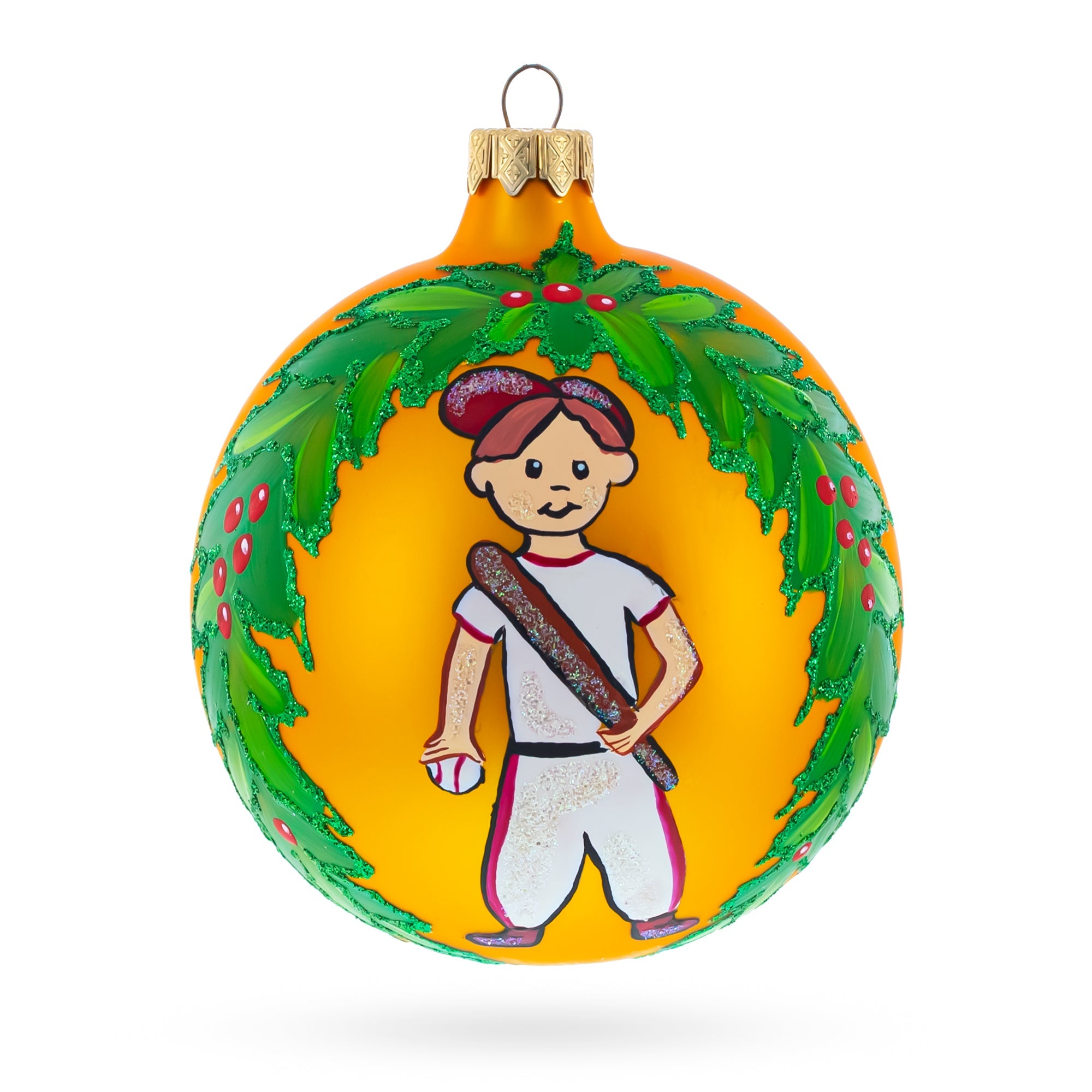 Baseball Player in Mid-Swing Glass Ball Christmas Sports Ornament 4 Inches BestPysanky