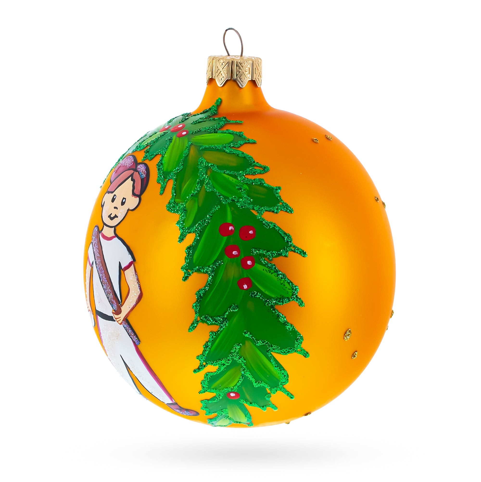 Baseball Player in Mid-Swing Glass Ball Christmas Sports Ornament 4 Inches BestPysanky