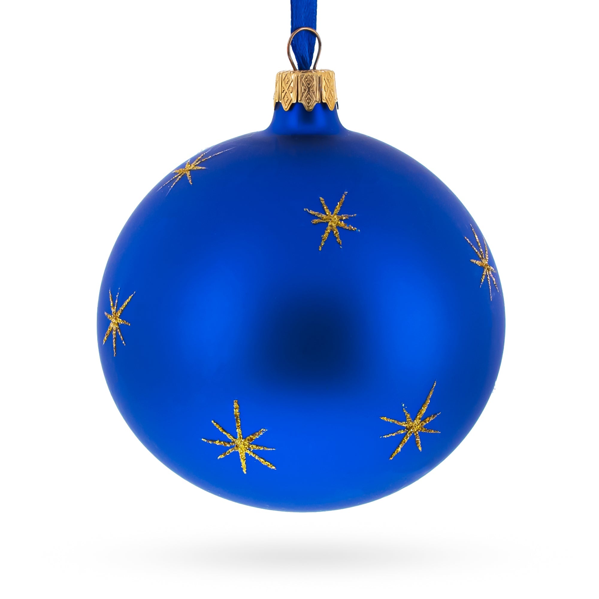 Hockey Player in Action on Blue Glass Ball Christmas Sports Ornament 4 Inches