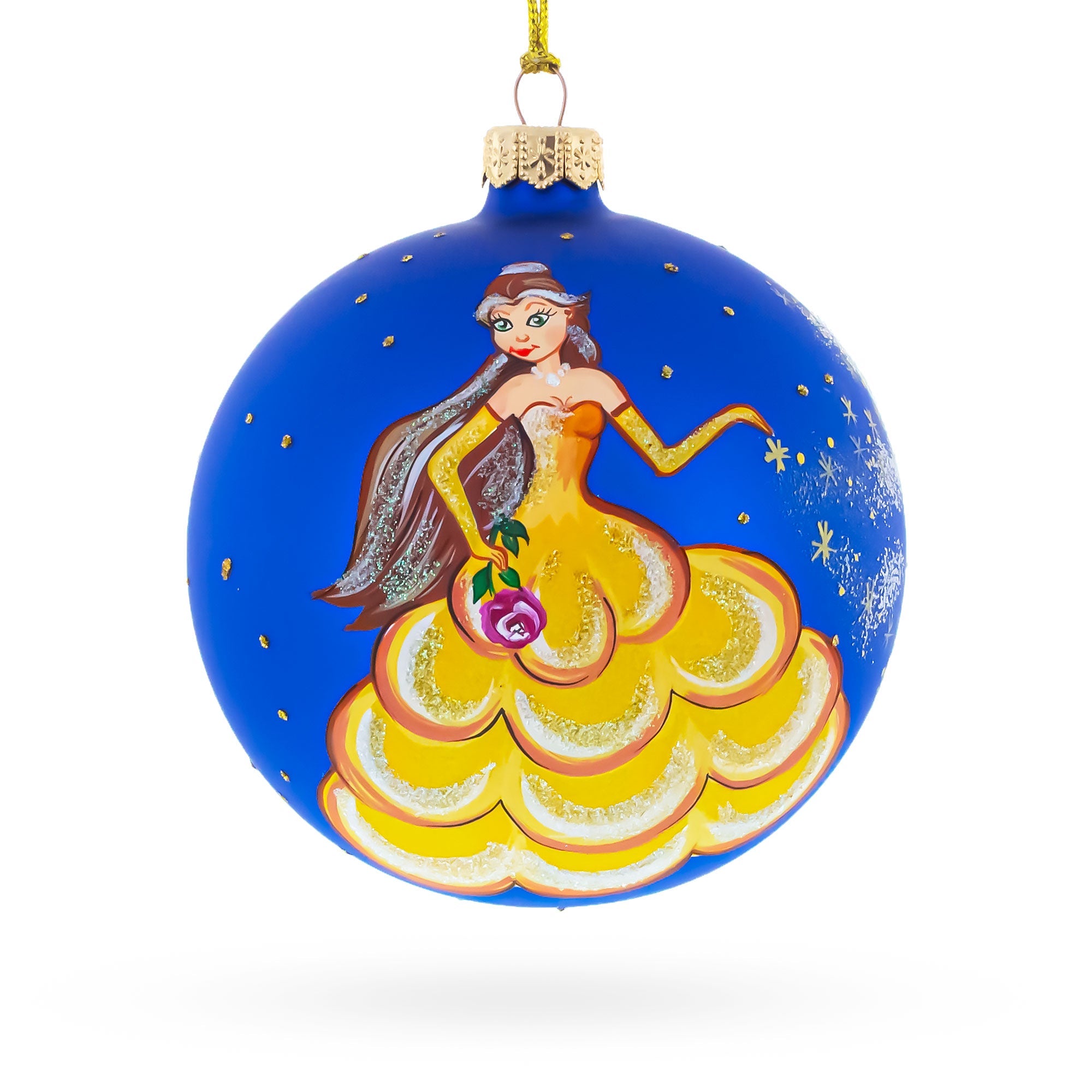 Princess Adorned with a Floral Crown on Luxurious Glass Ball Christmas Ornament 4 Inches