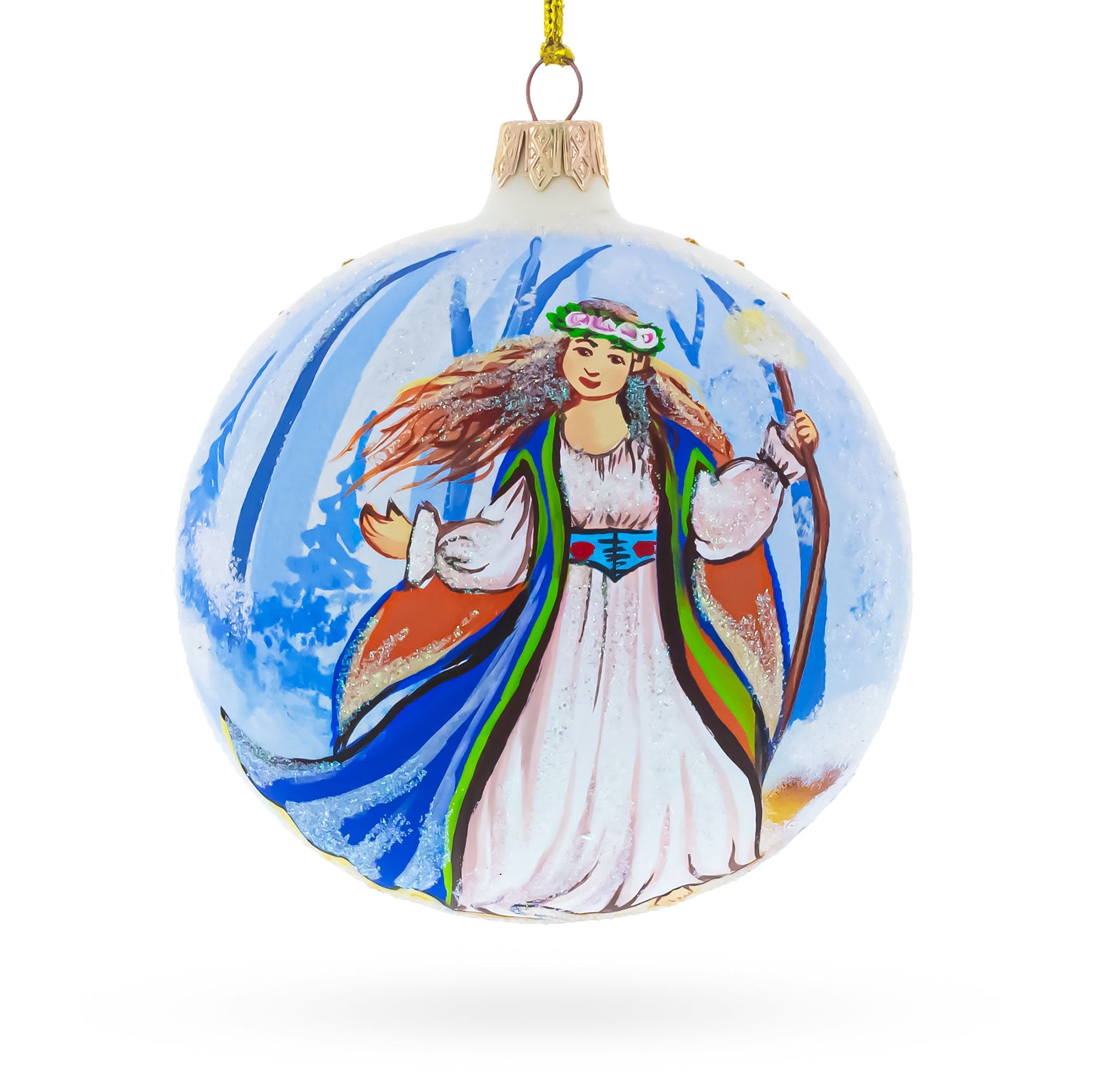 Delicate Fairy on Sparkling Glass Ball Christmas Ornament 4 Inches