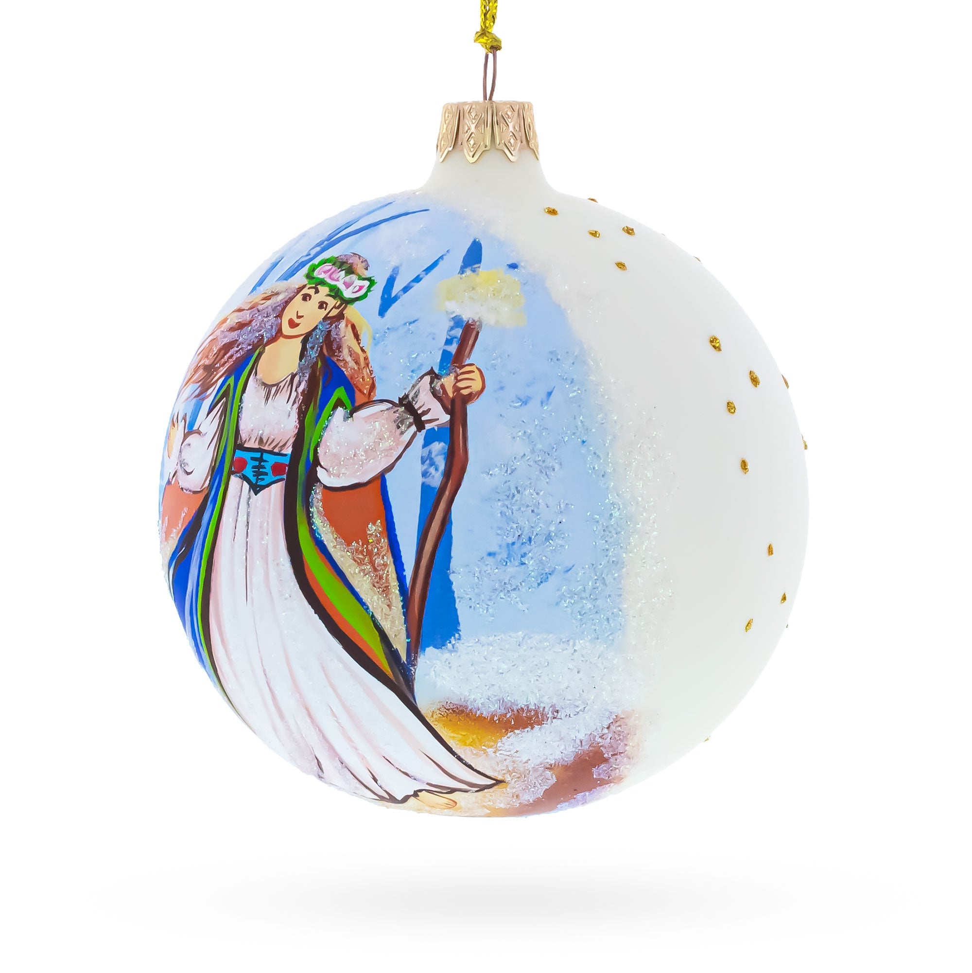 Delicate Fairy on Sparkling Glass Ball Christmas Ornament 4 Inches