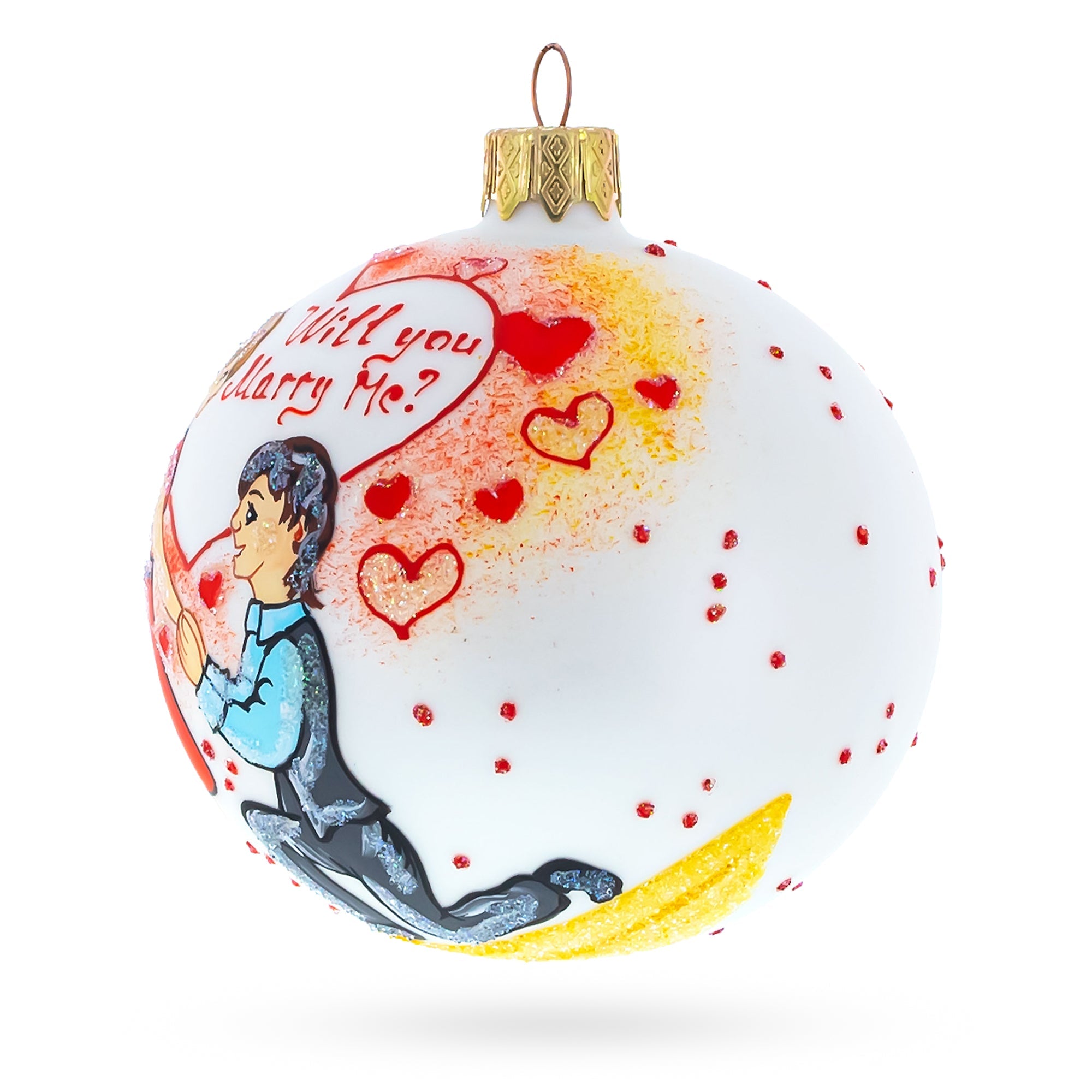 Proposal 'Will You Marry Me?' Glass Ball Christmas Ornament 4 Inches