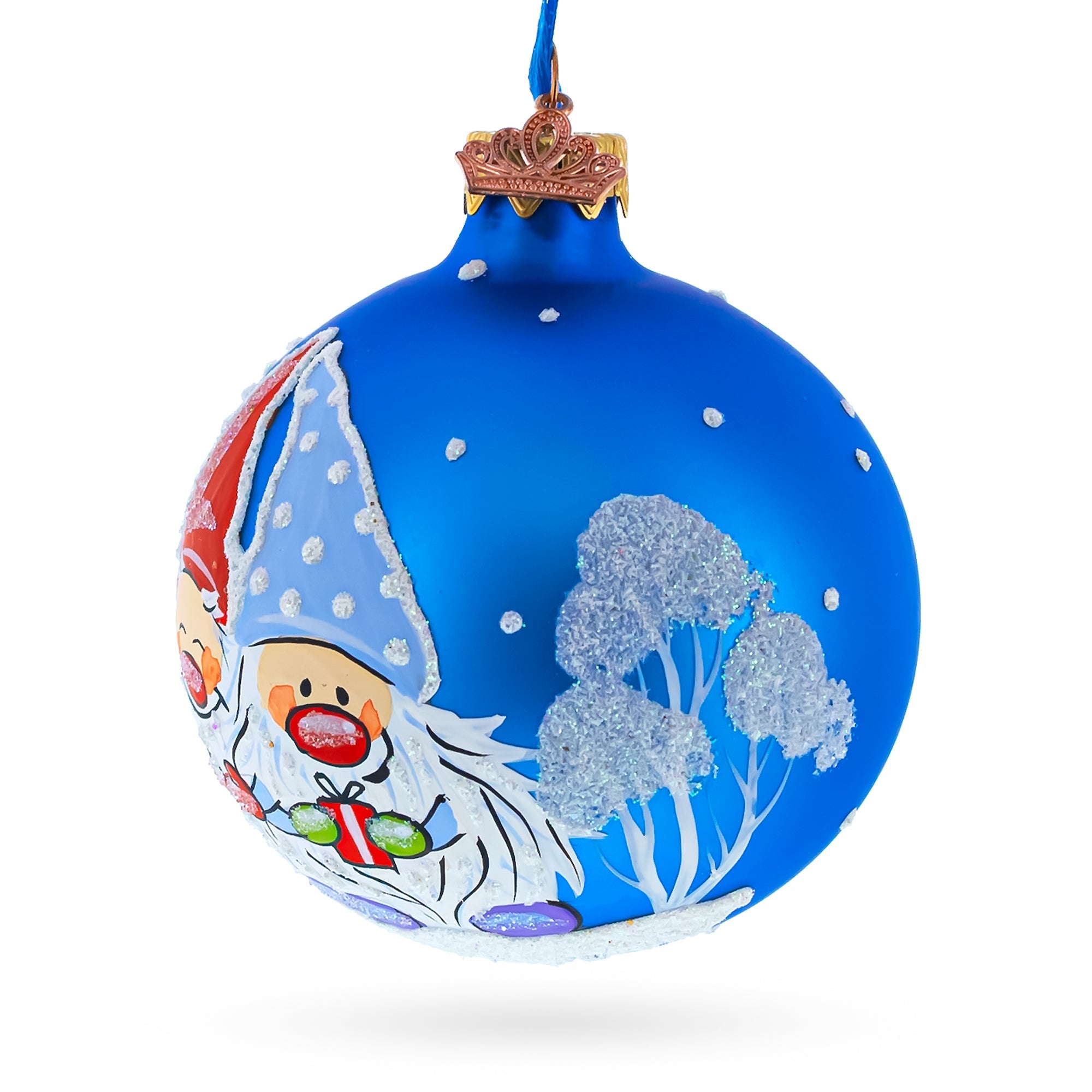 Joyful Trio of Gnomes Glass Ball Christmas Ornament 3.25 Inches