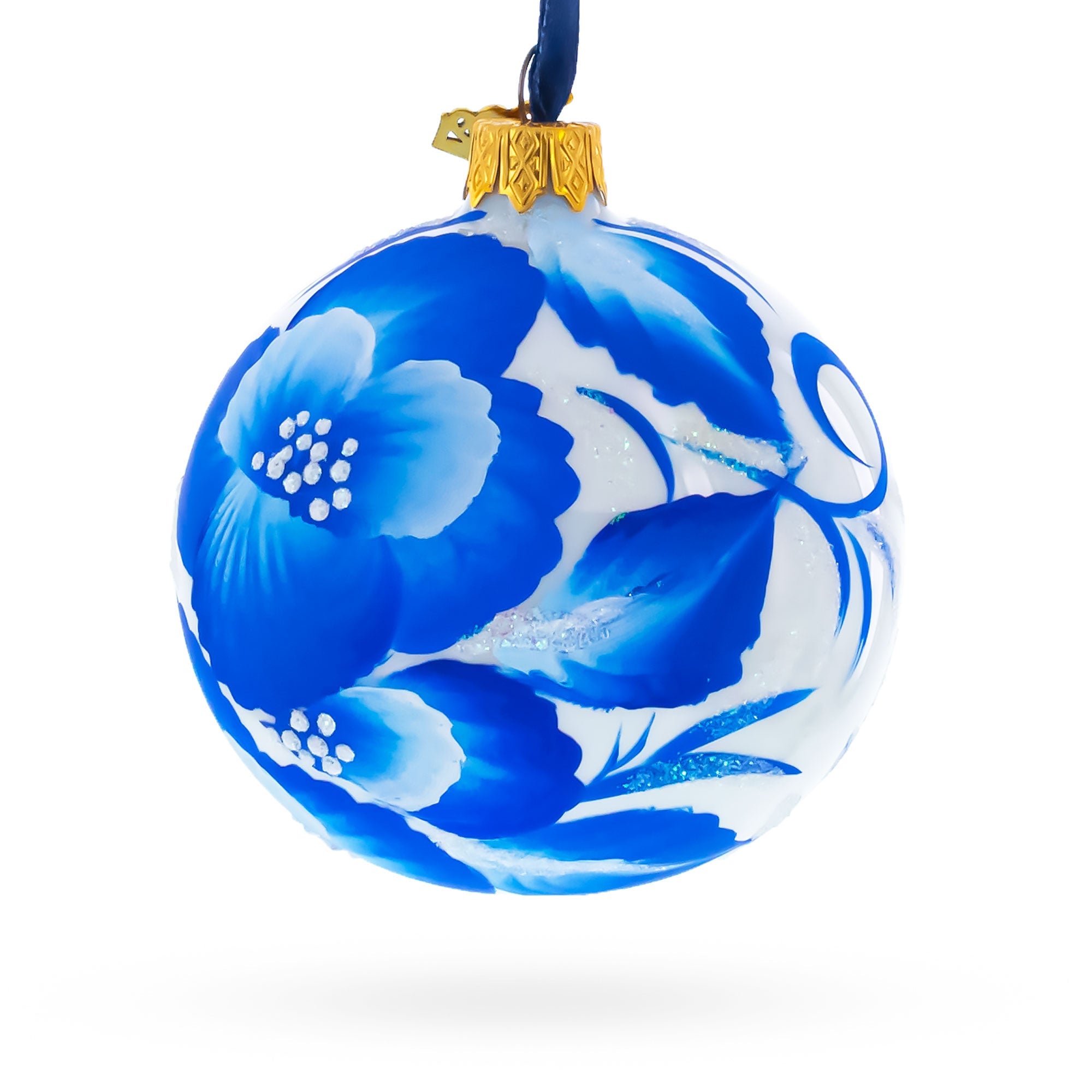 Pansies Flowers on White Glass Ball Christmas Ornament 3.25 Inches