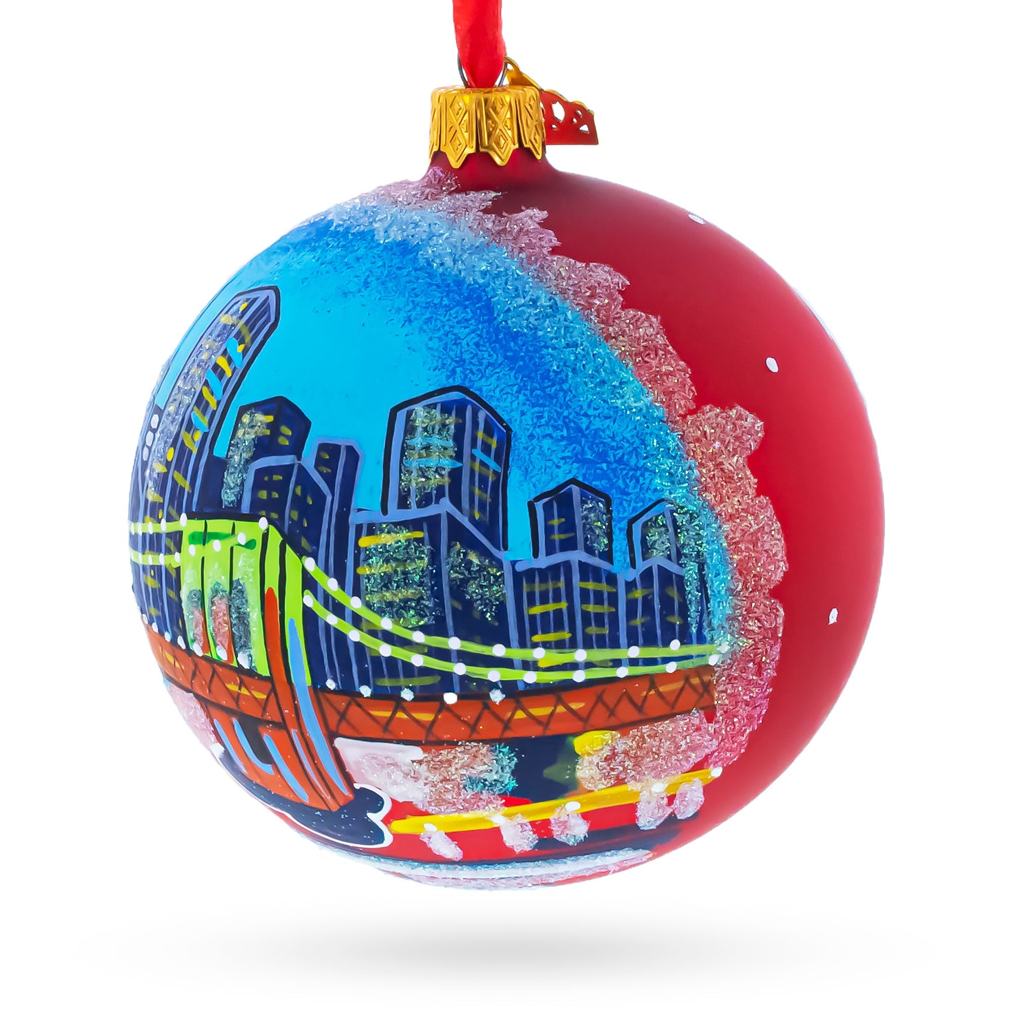 Brooklyn Bridge, New York Glass Ball Christmas Ornament 4 Inches