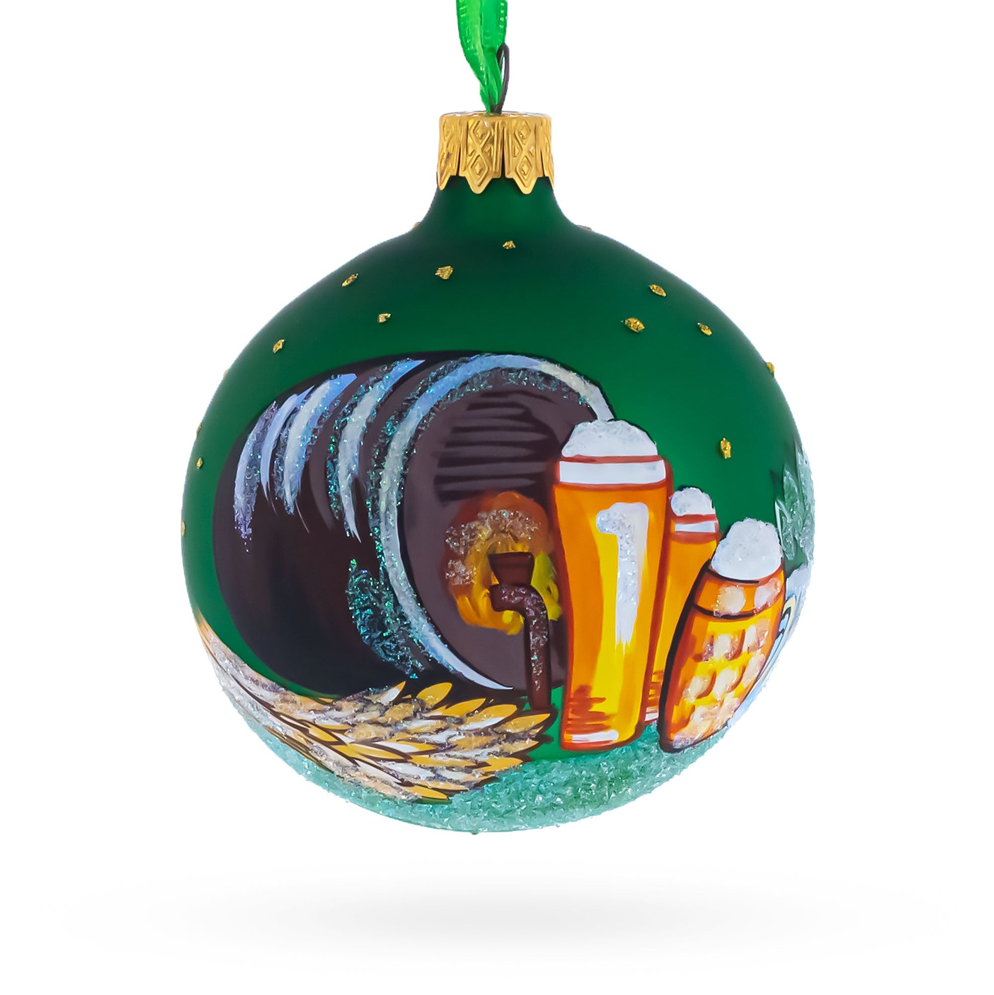 Beer Barrel Glass Ball Christmas Ornament 3.25 Inches