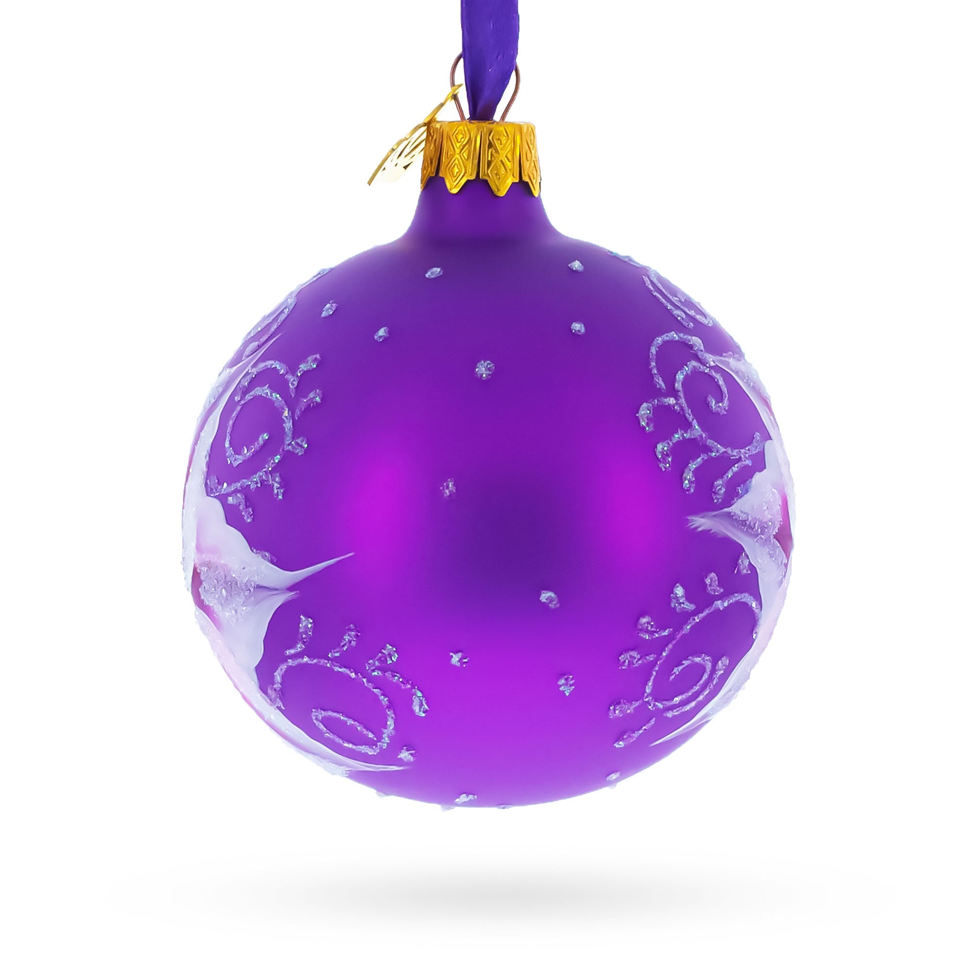 Purple Lily Blossoms Glass Ball Christmas Ornament 3.25 Inches