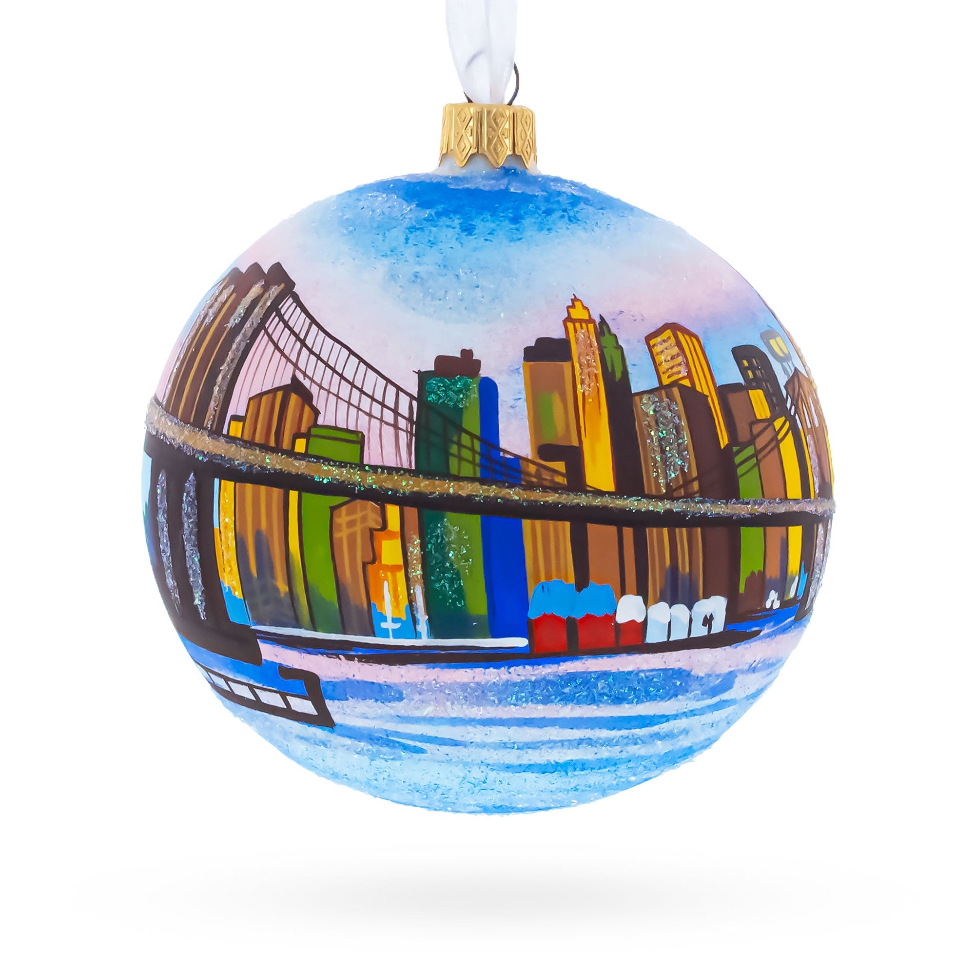 Brooklyn Bridge, New York, USA Glass Ball Christmas Ornament 4 Inches