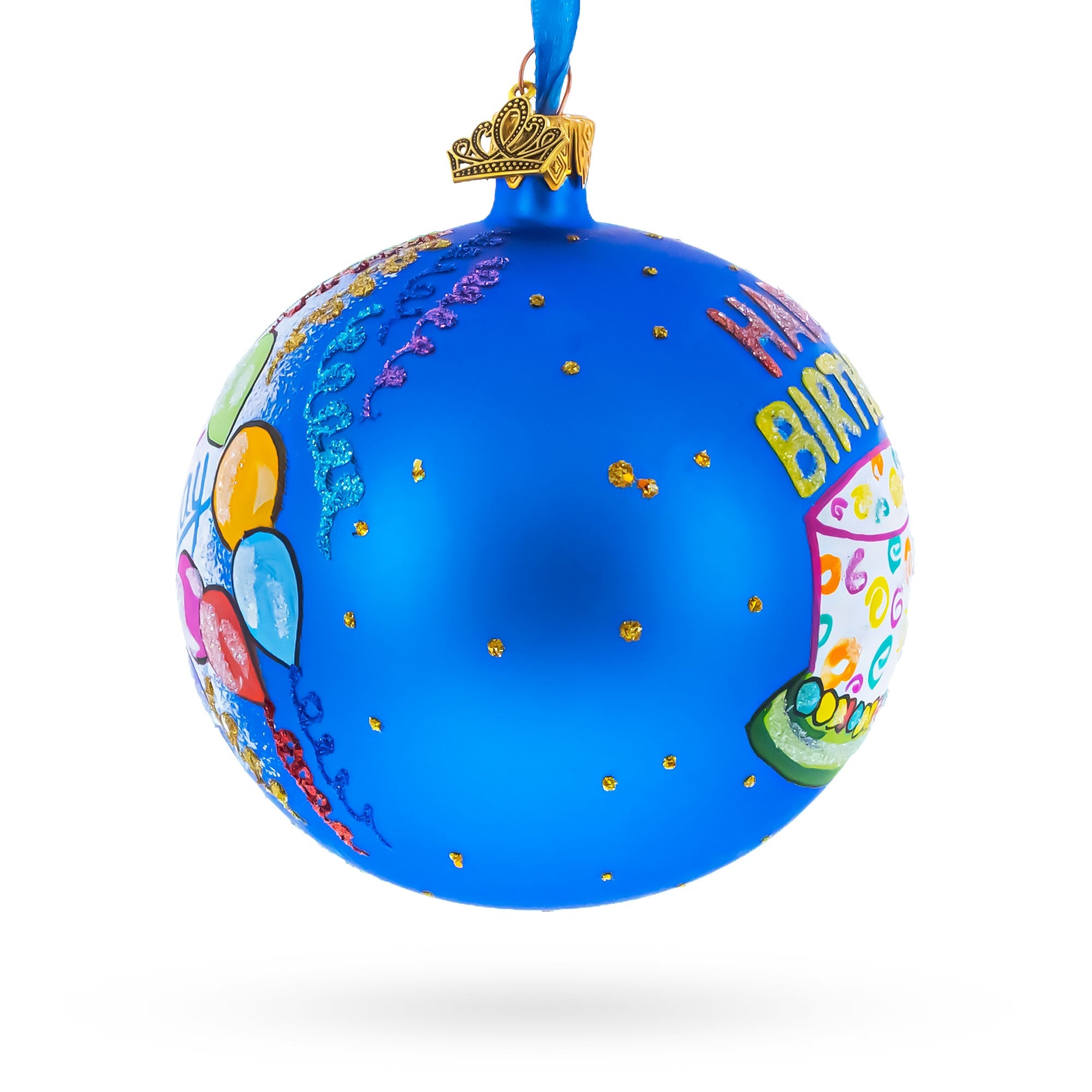 Happy Birthday Balloons & Cupcakes Glass Ball Christmas Ornament 4 Inches