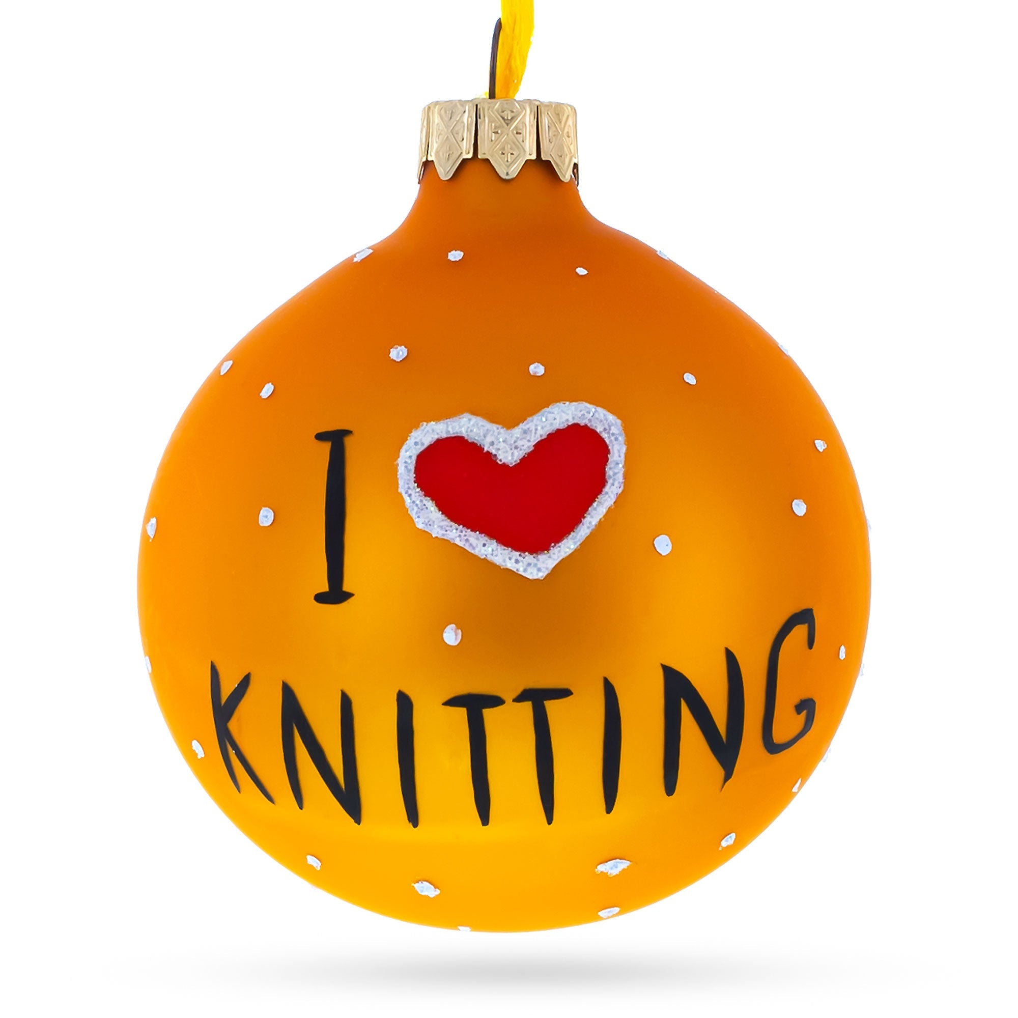 I Love Knitting Glass Christmas Ornament 3.25 Inches BestPysanky