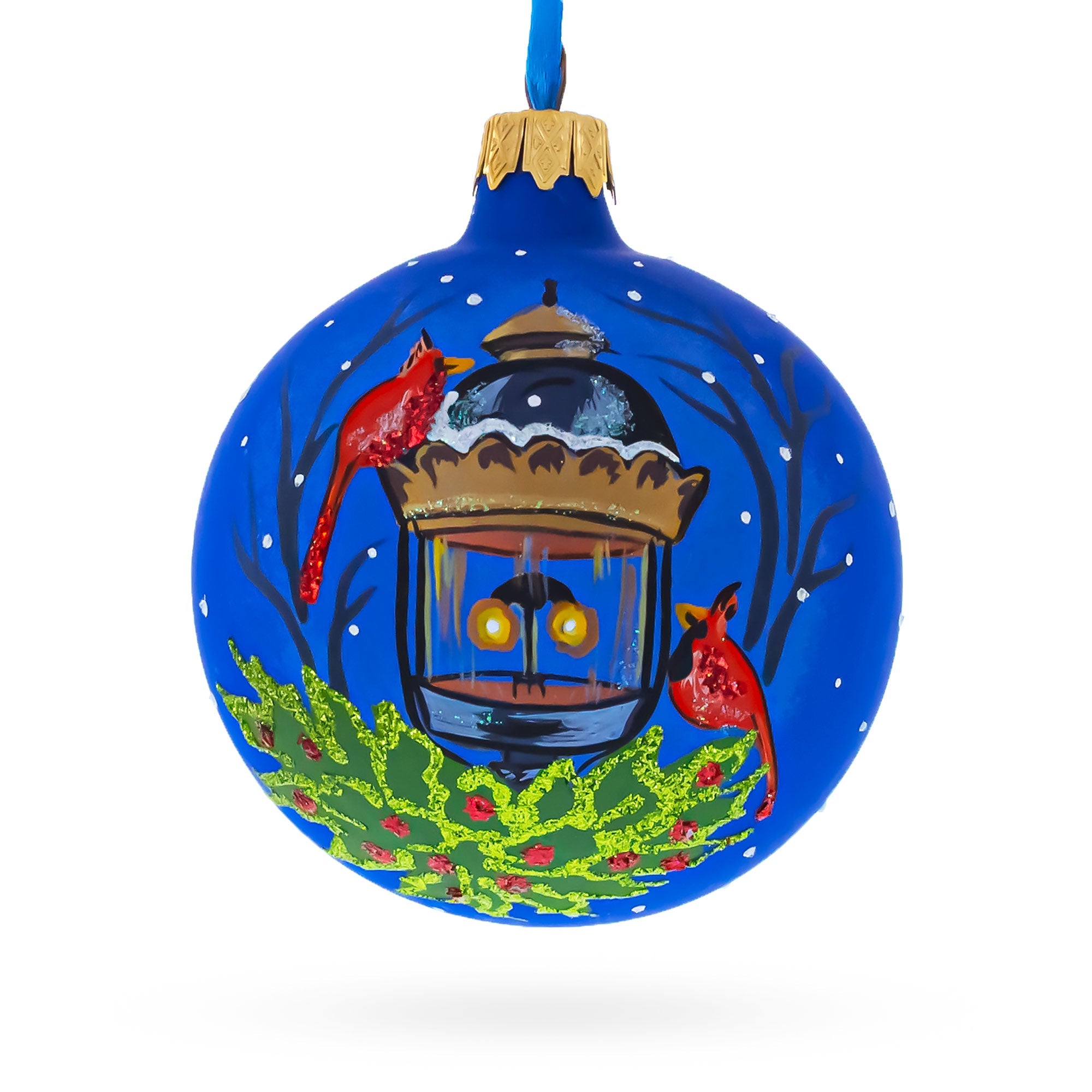 Red Cardinals by Lantern Glass Ball Christmas Ornament 3.25 Inches