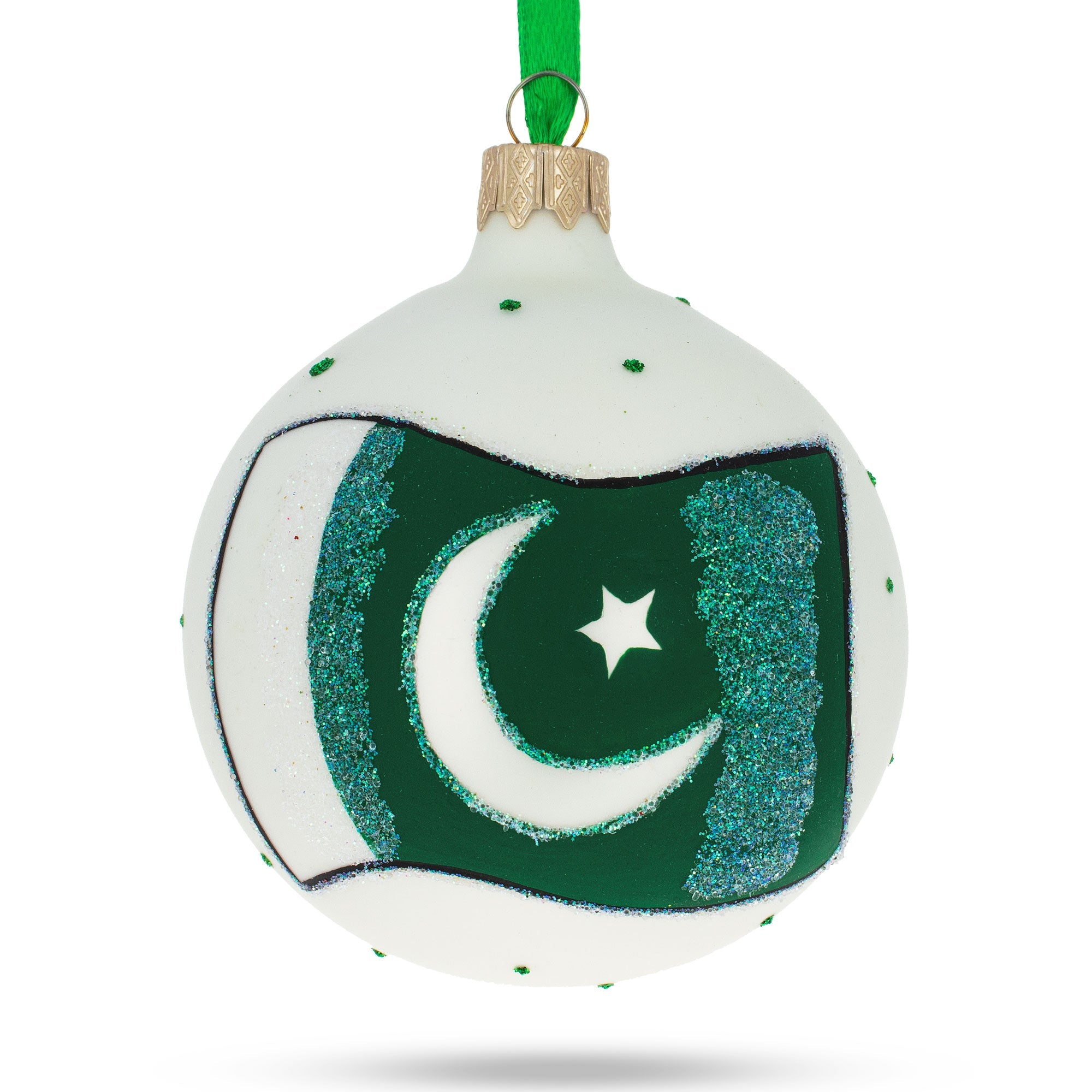 Flag of Pakistan Glass Ball Christmas Ornament 3.25 Inches