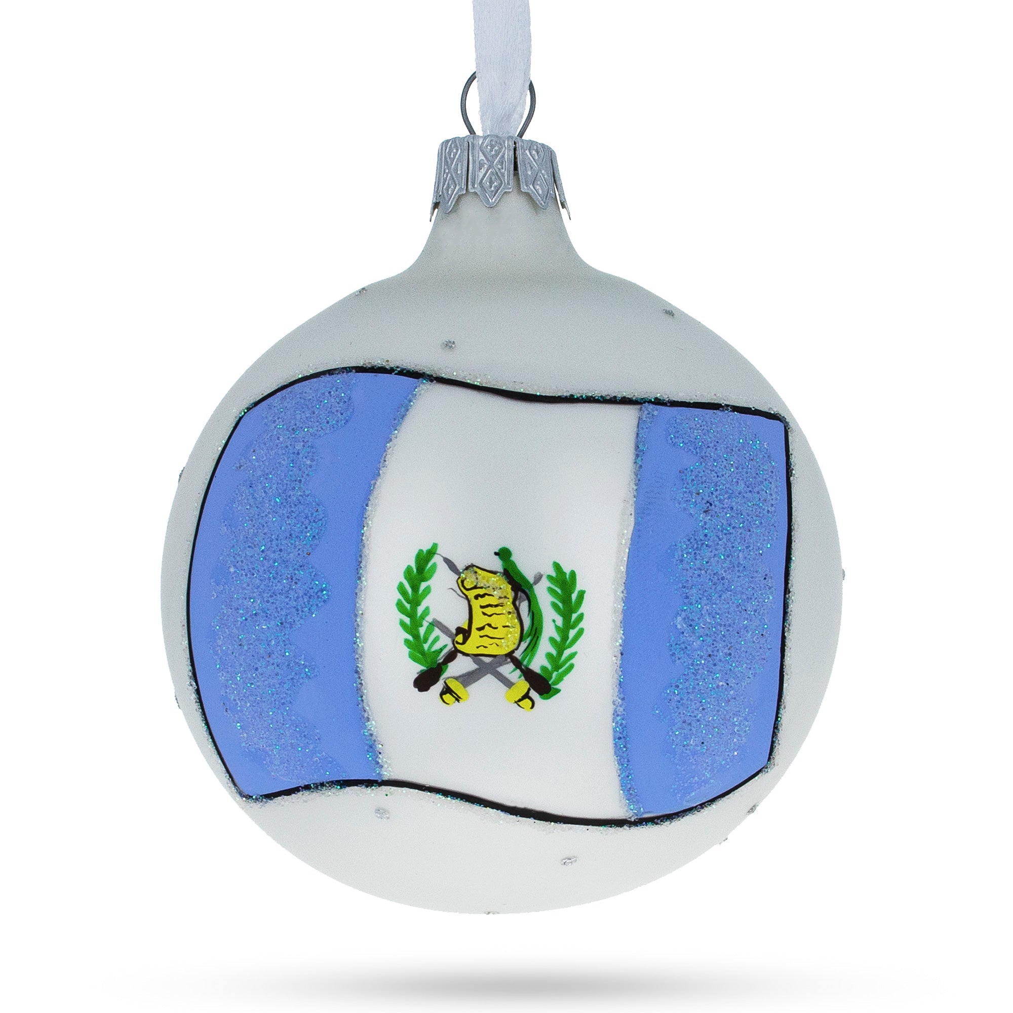 Flag of Guatemala Glass Ball Christmas Ornament 3.25 Inches