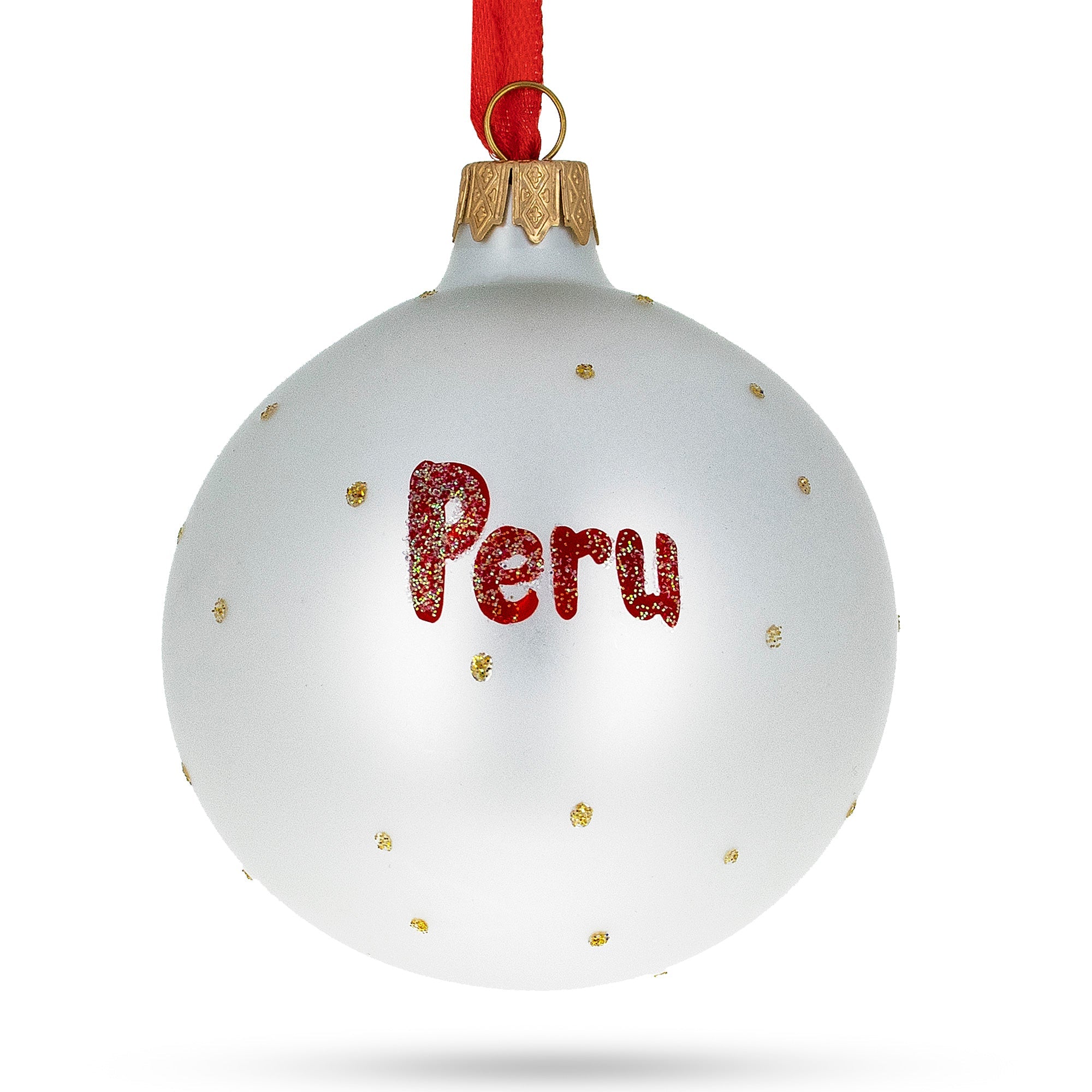 Flag of Peru Glass Ball Christmas Ornament 3.25 Inches