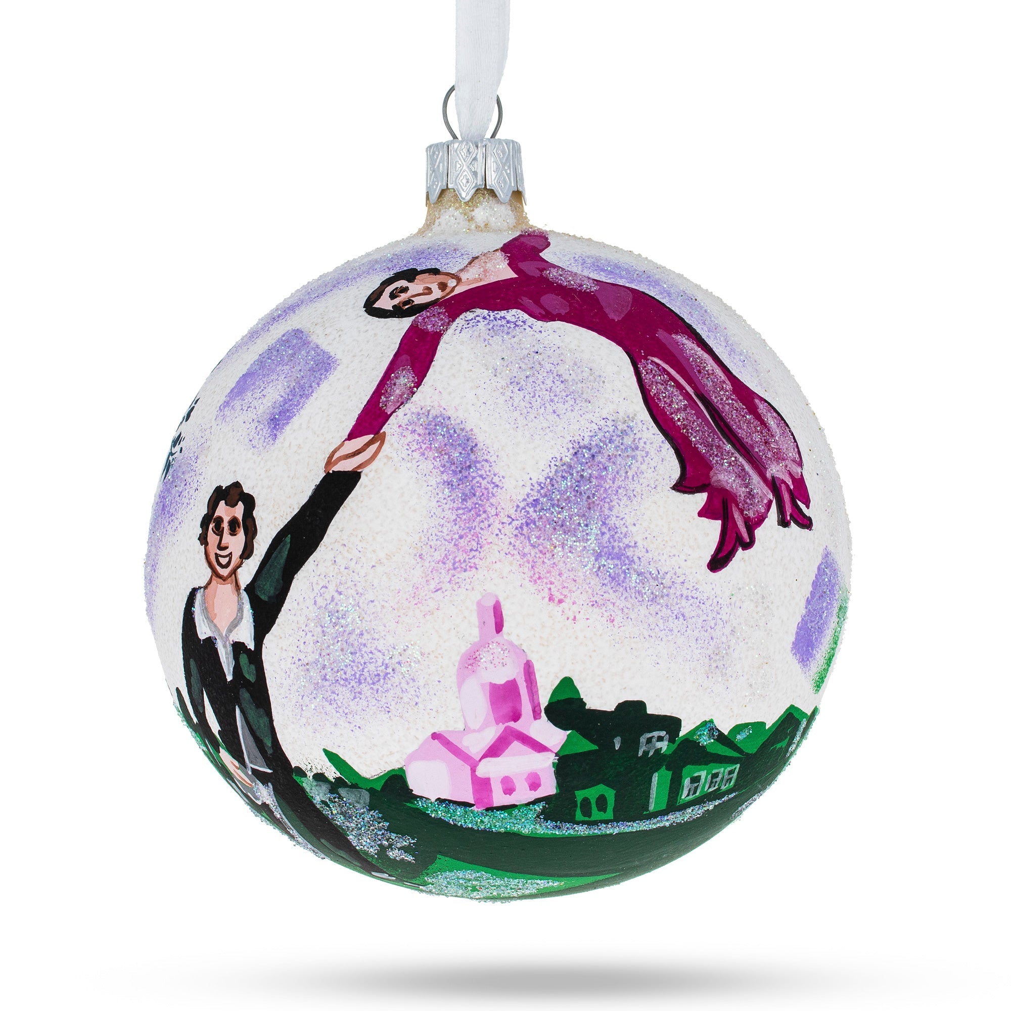 Marc Chagall's 1917 'The Promenade' Masterpiece Glass Ball Christmas Ornament 4 Inches