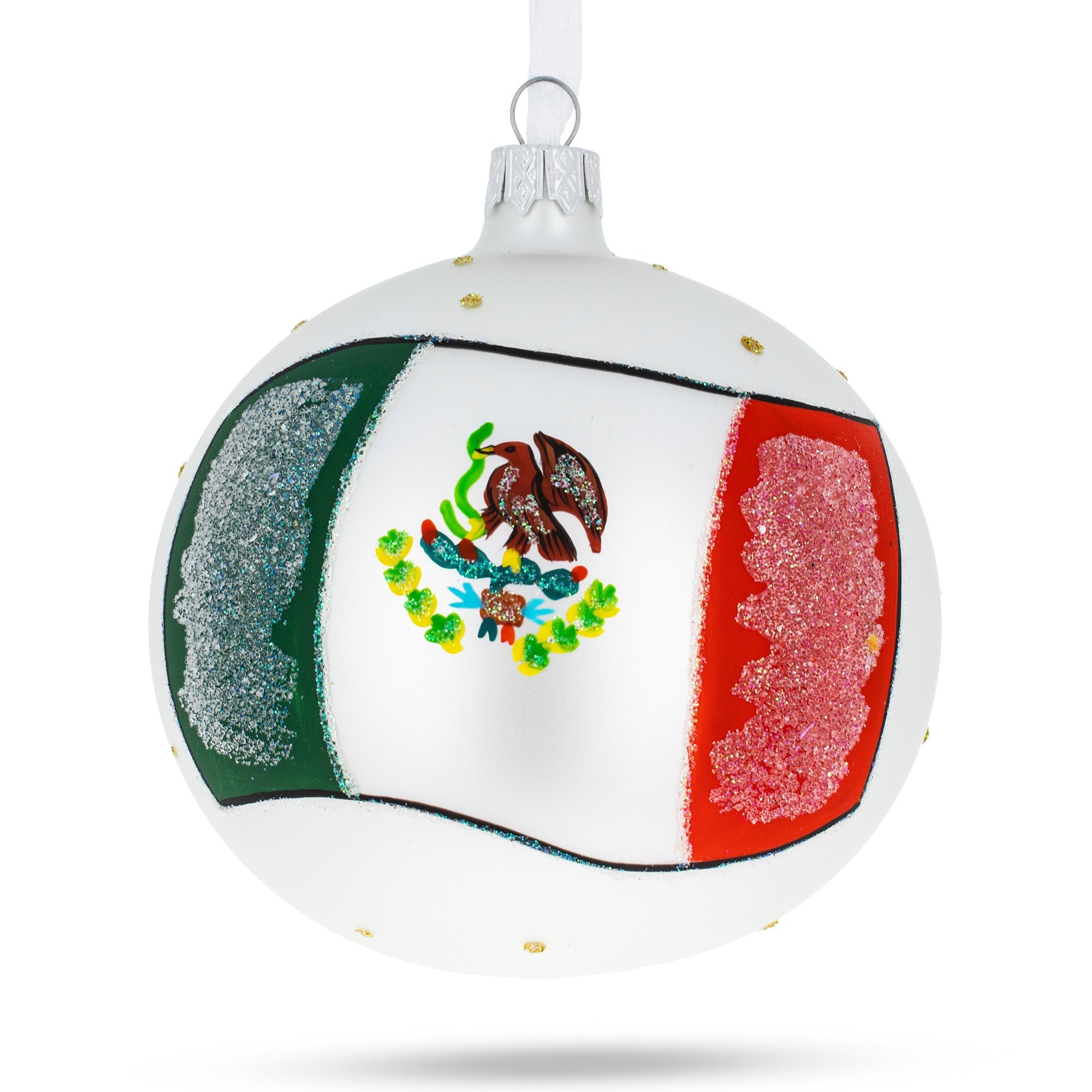 Flag of Mexico Glass Ball Christmas Ornament 4 Inches