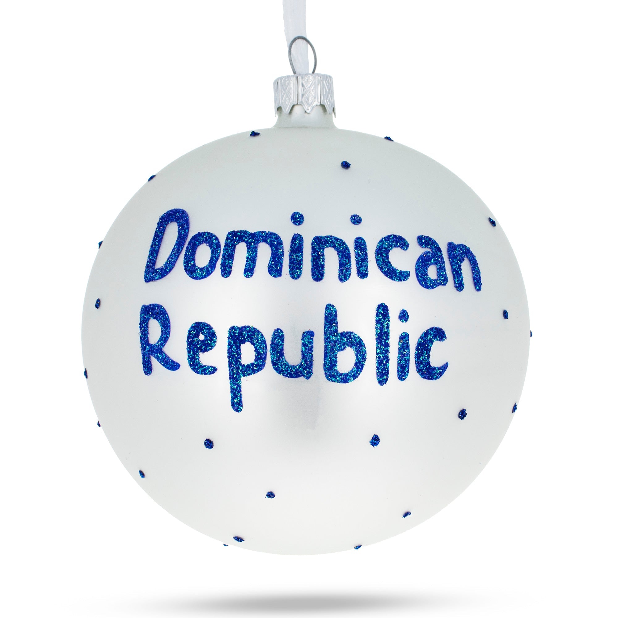 Flag of Dominican Republic Glass Ball Christmas Ornament 4 Inches