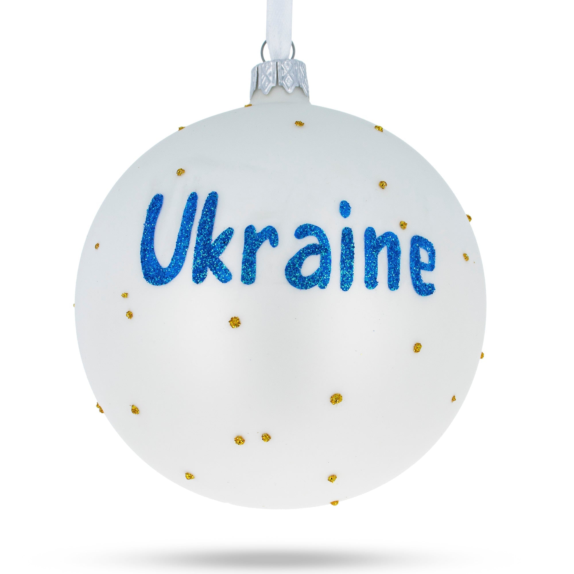 Ukraine Coat of Arms Glass Ball Christmas Ornament 4 Inches