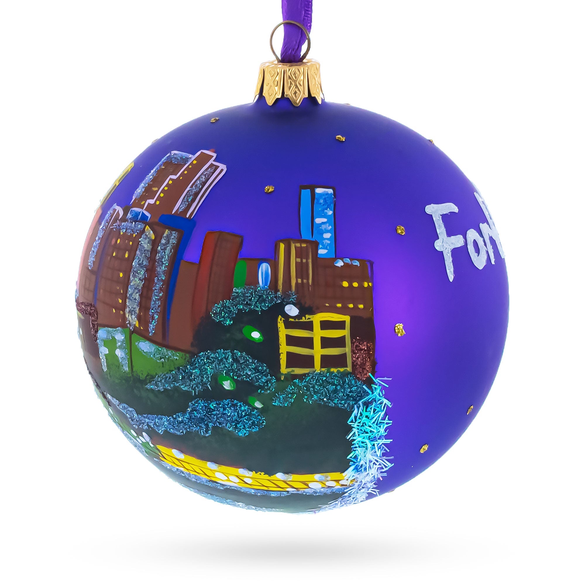 Fort Worth, Texas, USA Glass Ball Christmas Ornament 4 Inches BestPysanky