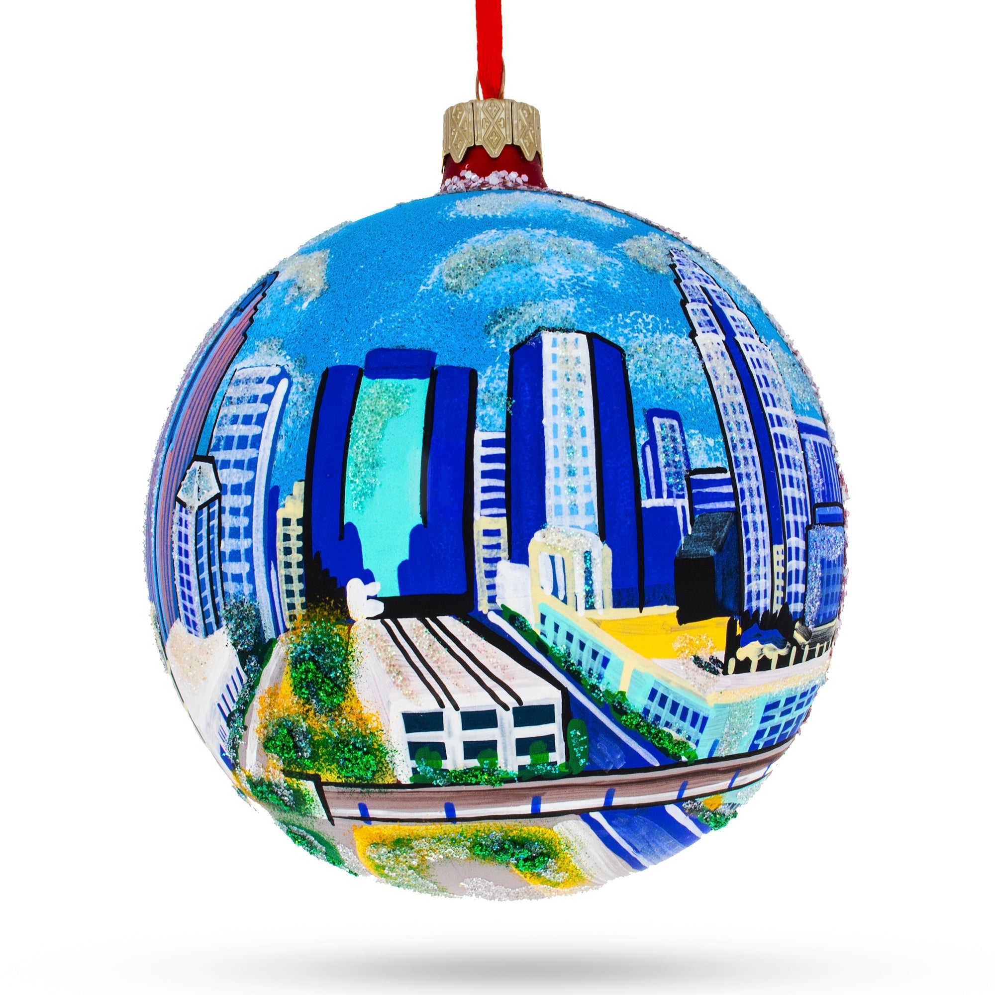 Charlotte, North Carolina, USA Glass Ball Christmas Ornament 4 Inches