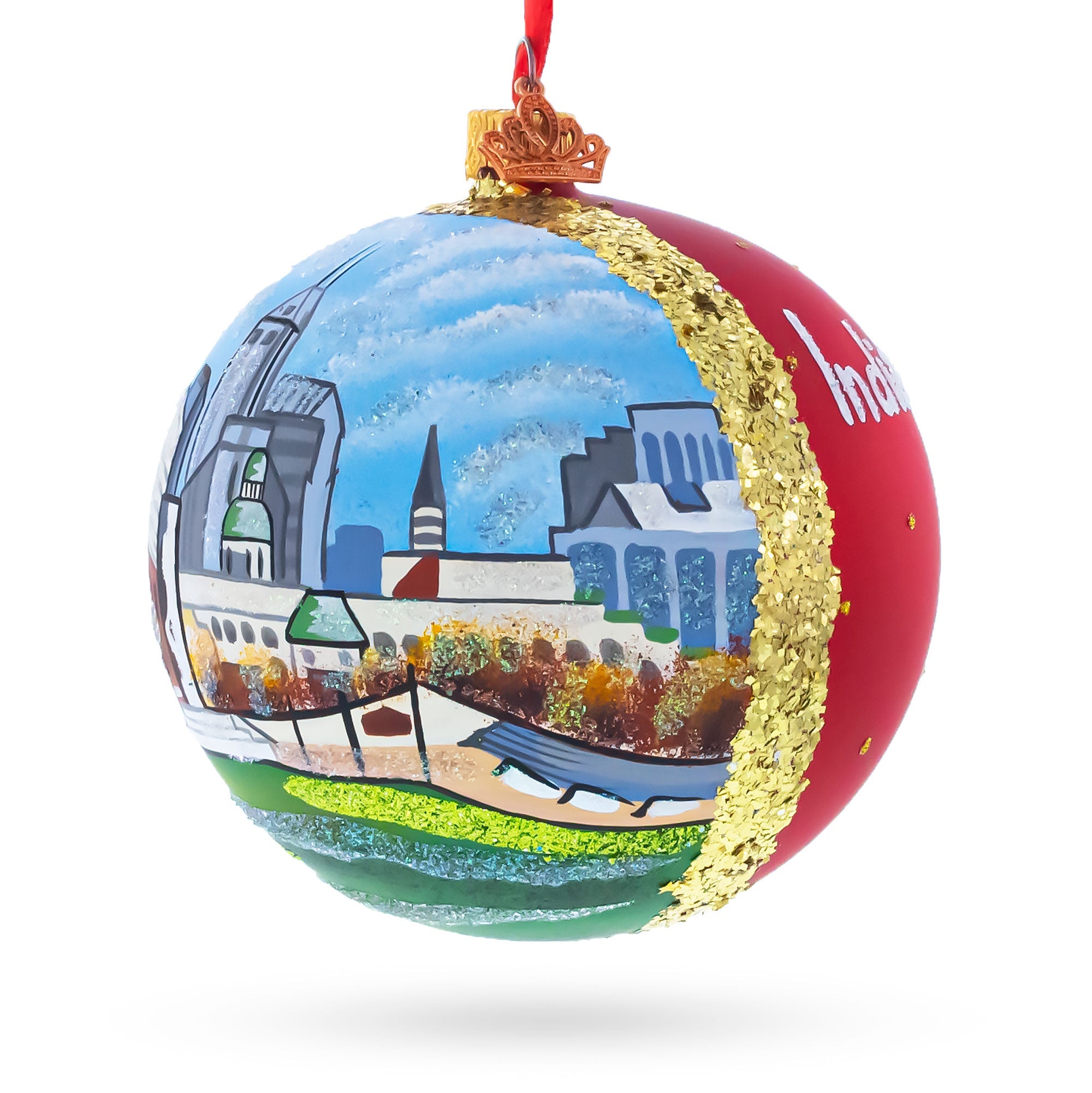Indianapolis, Indiana, USA Glass Ball Christmas Ornament 4 Inches
