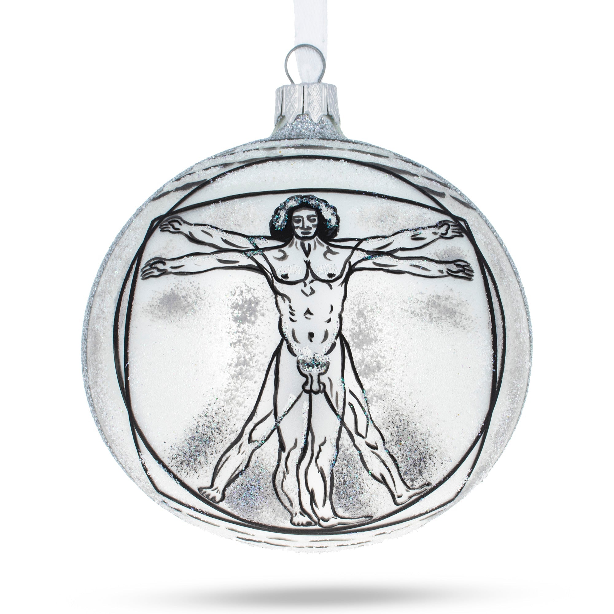 1487 Leonardo da Vinci's 'The Vitruvian Man' Glass Ball Christmas Ornament 4 Inches