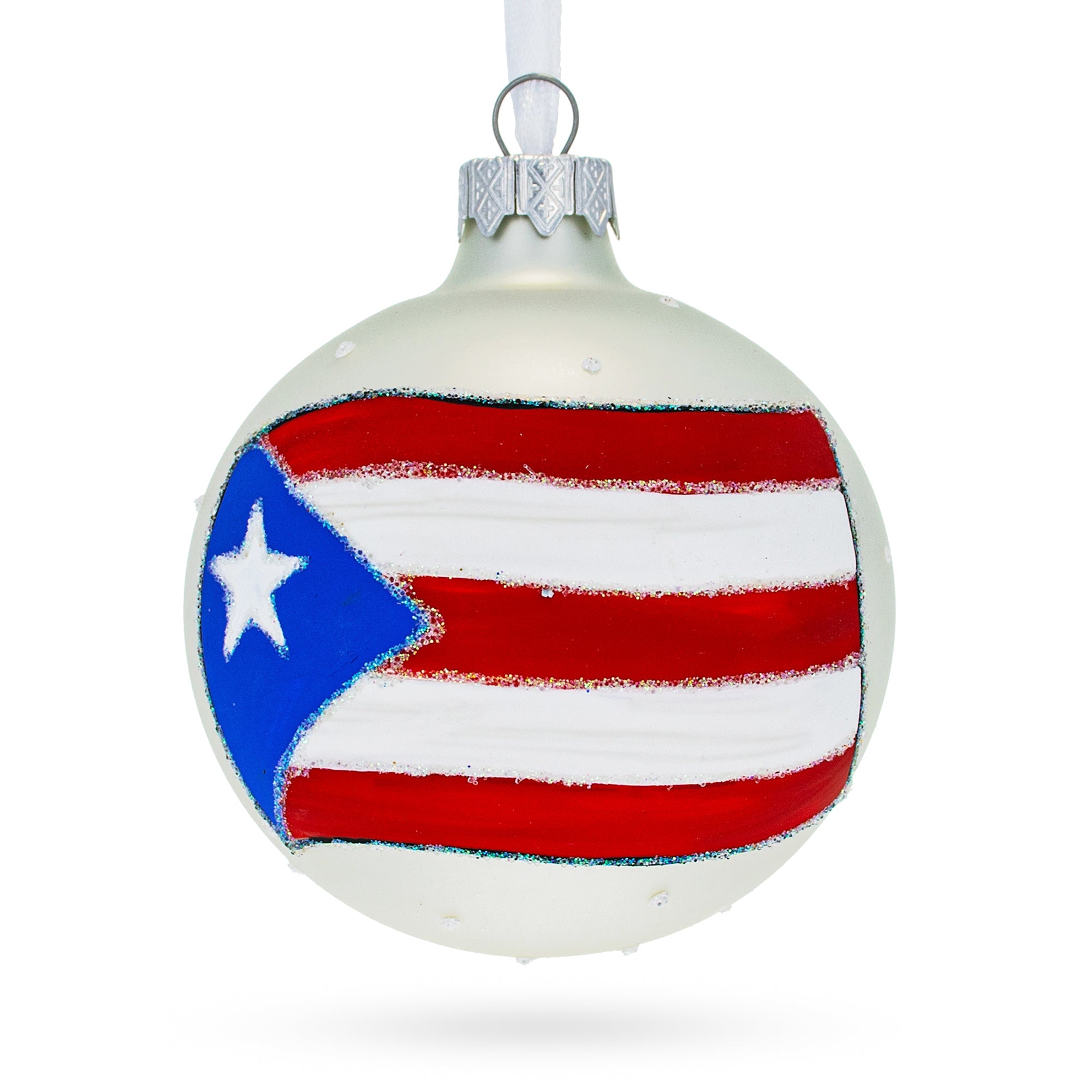 Flag of Puerto Rico Glass Ball Christmas Ornament 3.25 Inches BestPysanky