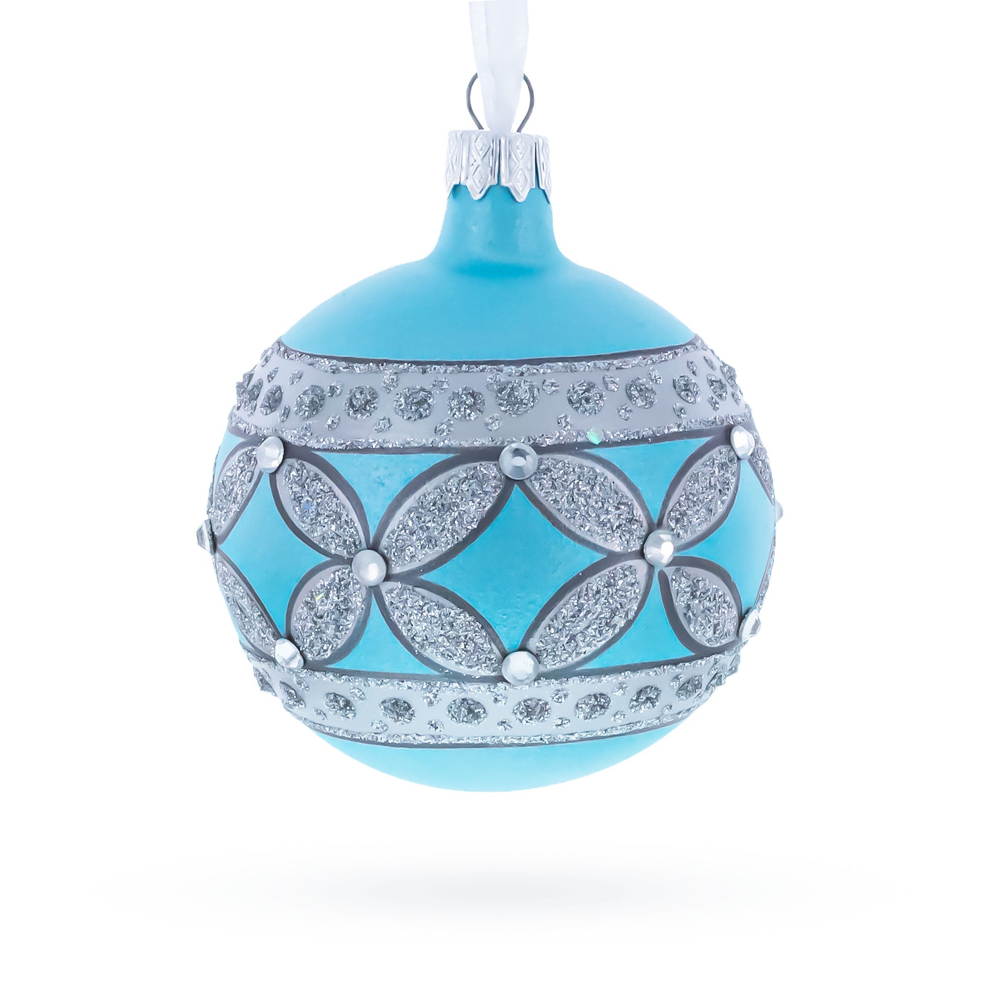 American Art Nouveau Cross with Diamonds Glass Ball Christmas Ornament 3.25 Inches BestPysanky