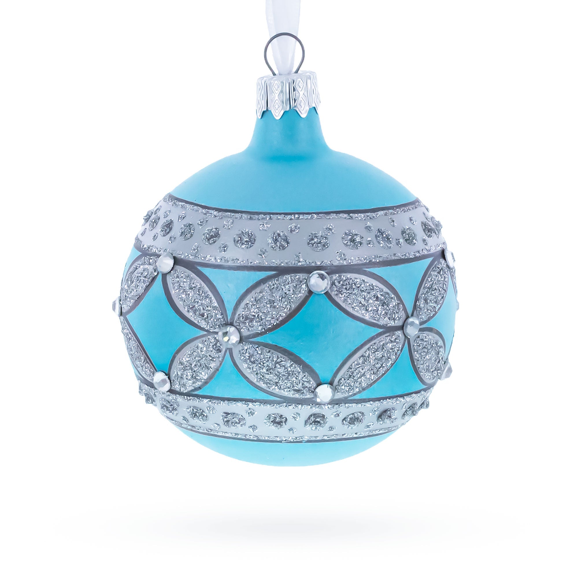 American Art Nouveau Cross with Diamonds Glass Ball Christmas Ornament 3.25 Inches BestPysanky