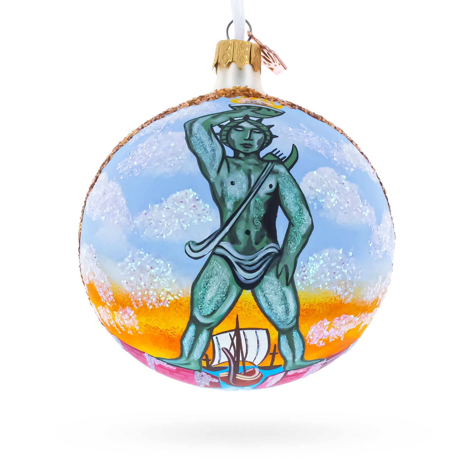 Colossus of Rhodes, Greece Glass Ball Christmas Ornament 4 Inches