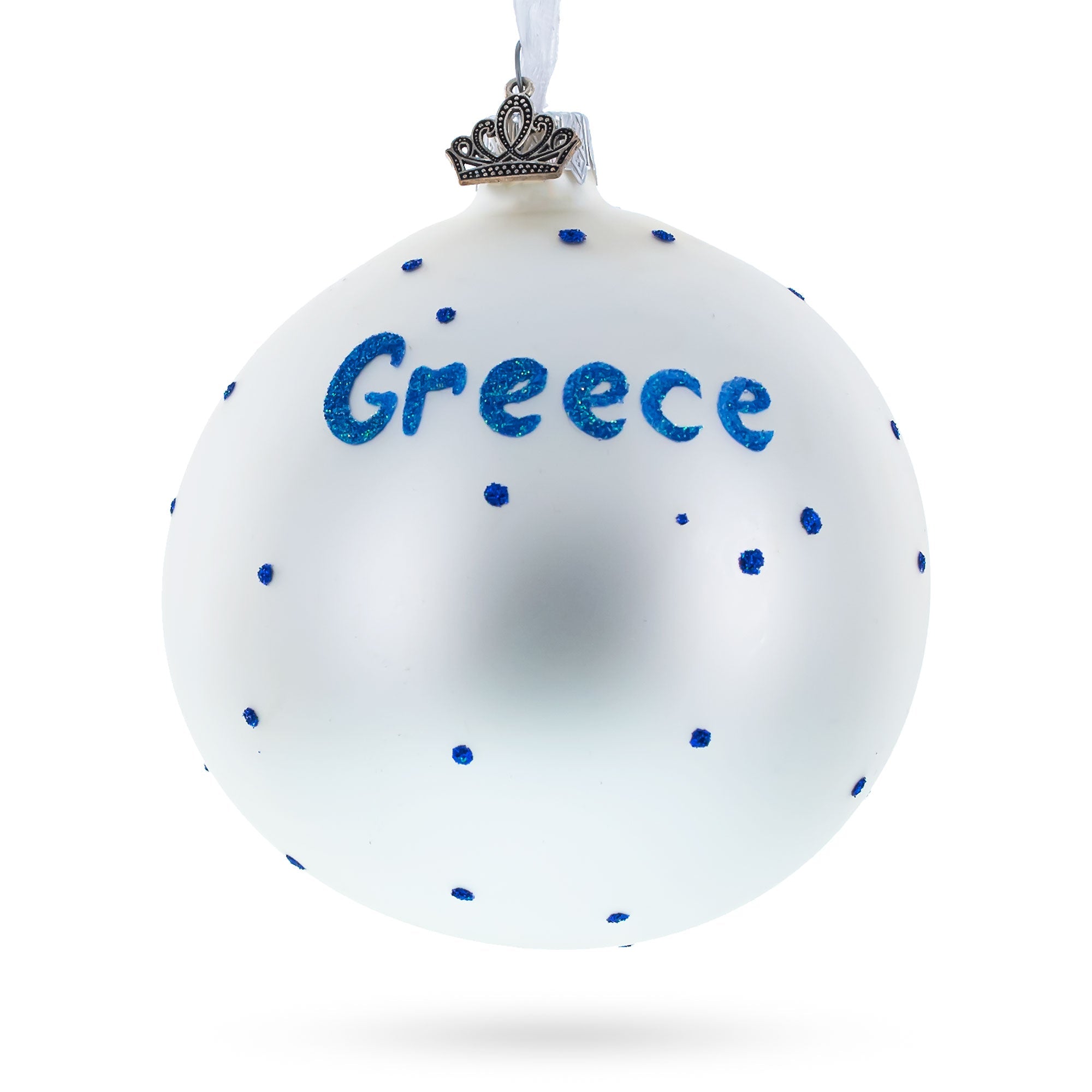 Flag of Greece Glass Ball Christmas Ornament 4 Inches