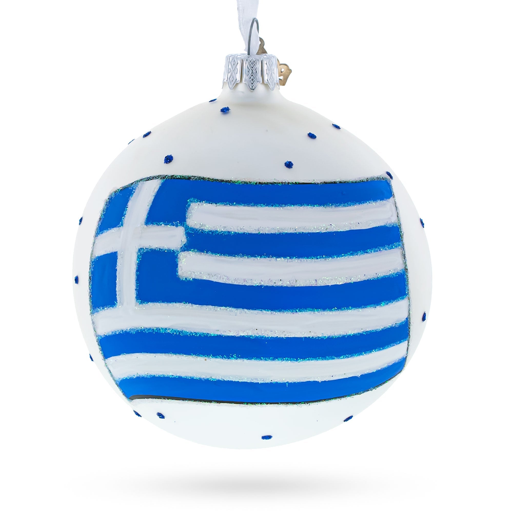 Flag of Greece Glass Ball Christmas Ornament 4 Inches