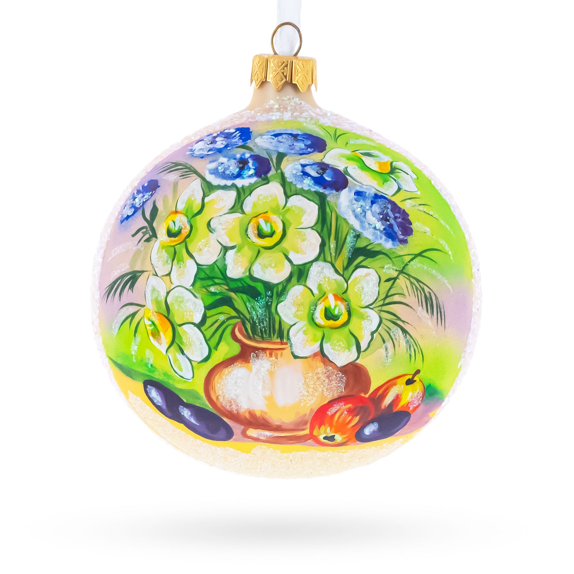Floral Vase with Apples Masterpiece Glass Ball Christmas Ornament 4 Inches BestPysanky
