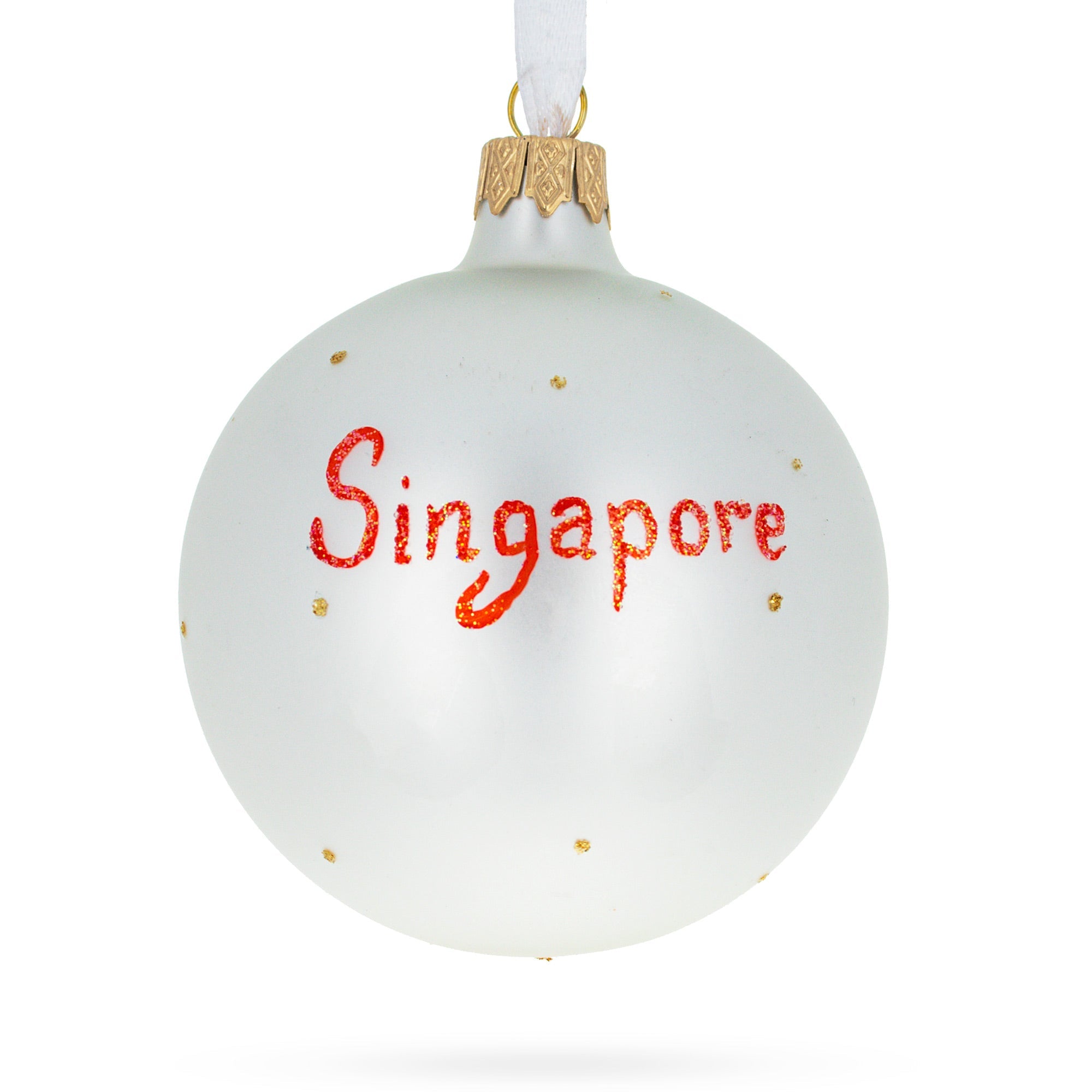 Flag of Singapore Glass Ball Christmas Ornament 3.25 Inches